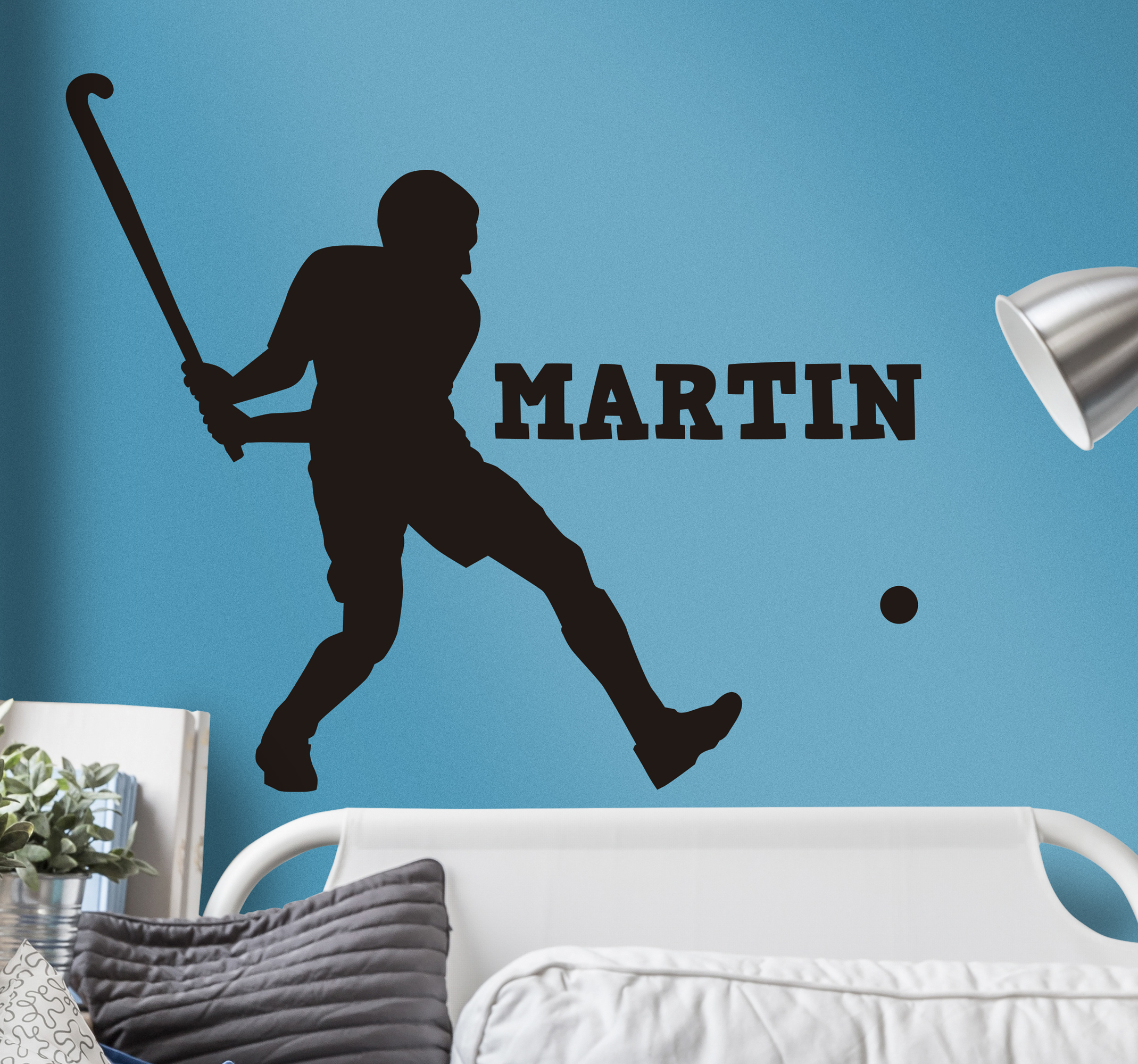 Tenstickers Muursticker kinderkamer hockey met naam