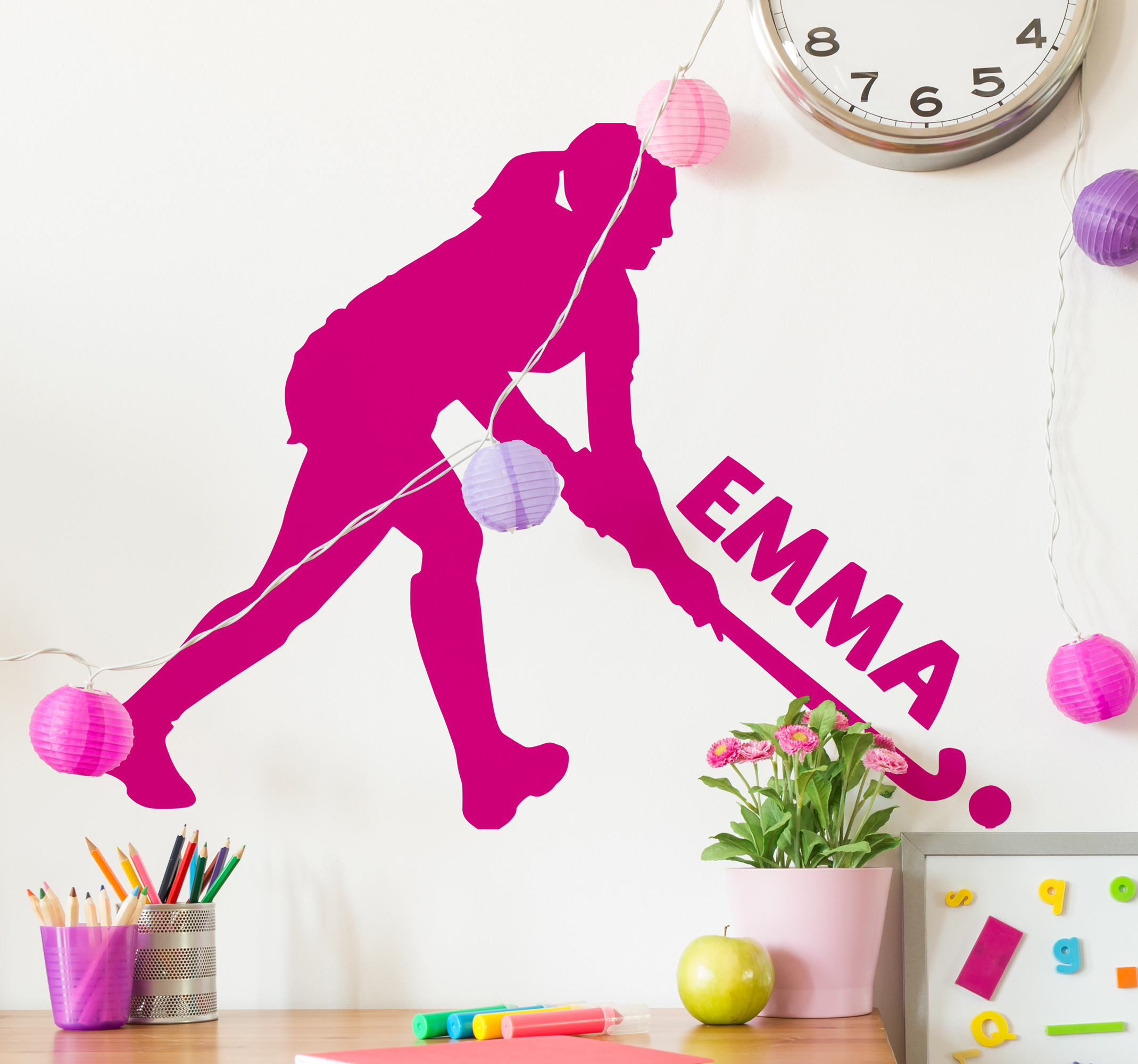 Tenstickers Naam muursticker kinderkamer hockey vrouw
