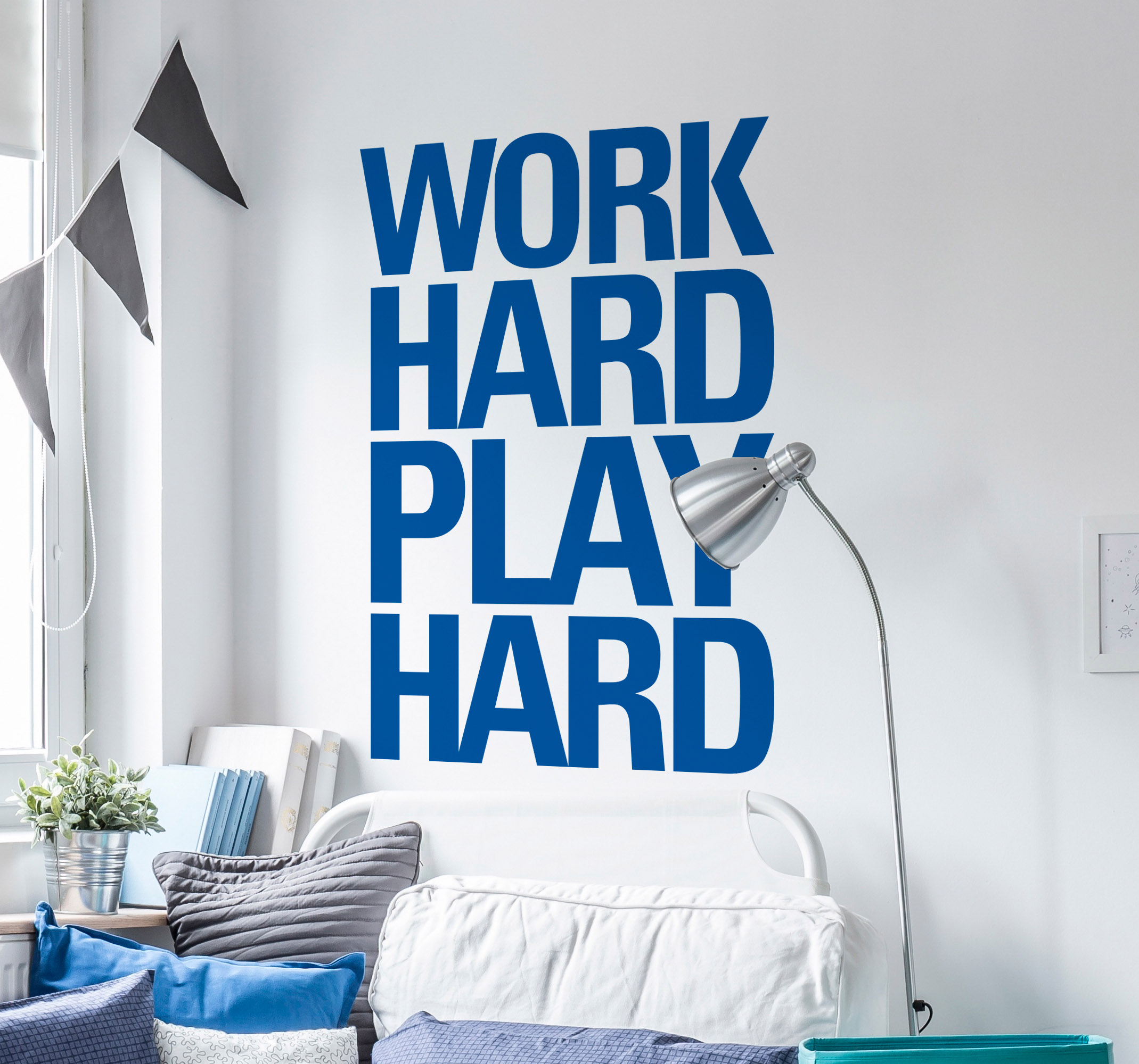 Tenstickers Muursticker tekst work hard play hard