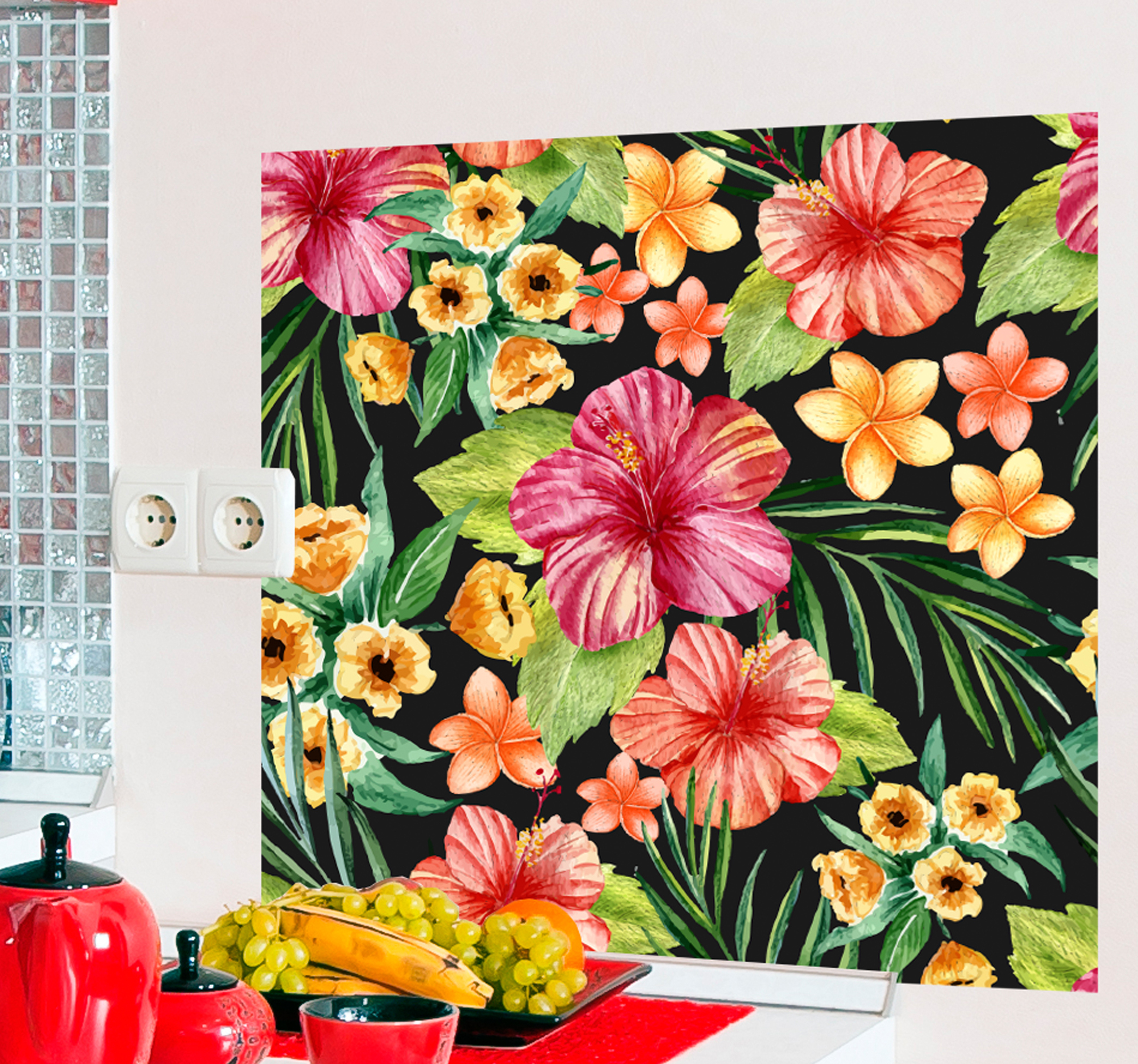 Tenstickers Bloemen muursticker met aquarel tropische bloemen