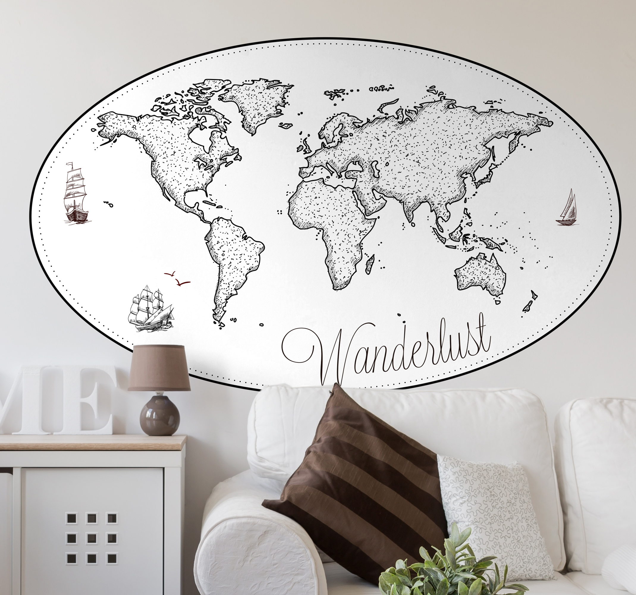 Tenstickers Wanderlust wereldkaart muursticker