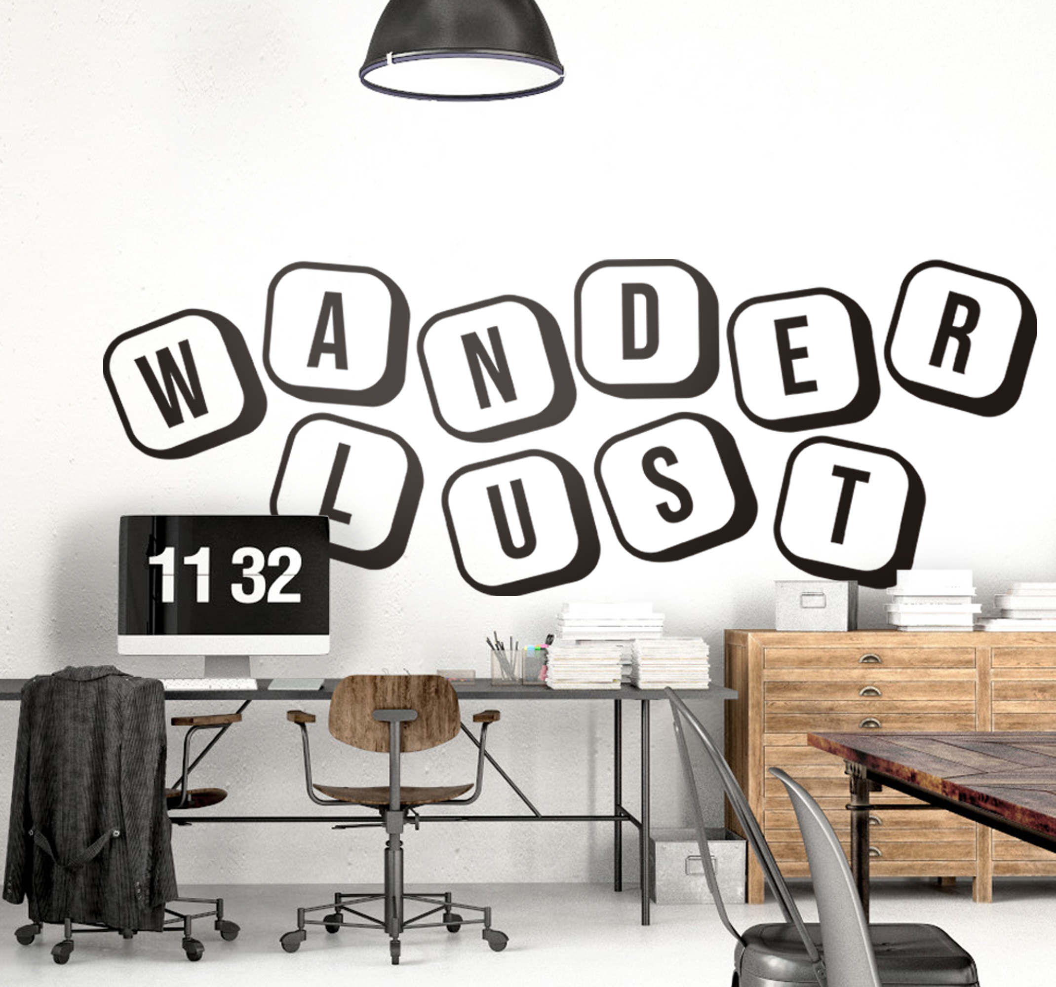 Tenstickers Tienerkamer muursticker Wanderlust scrabble