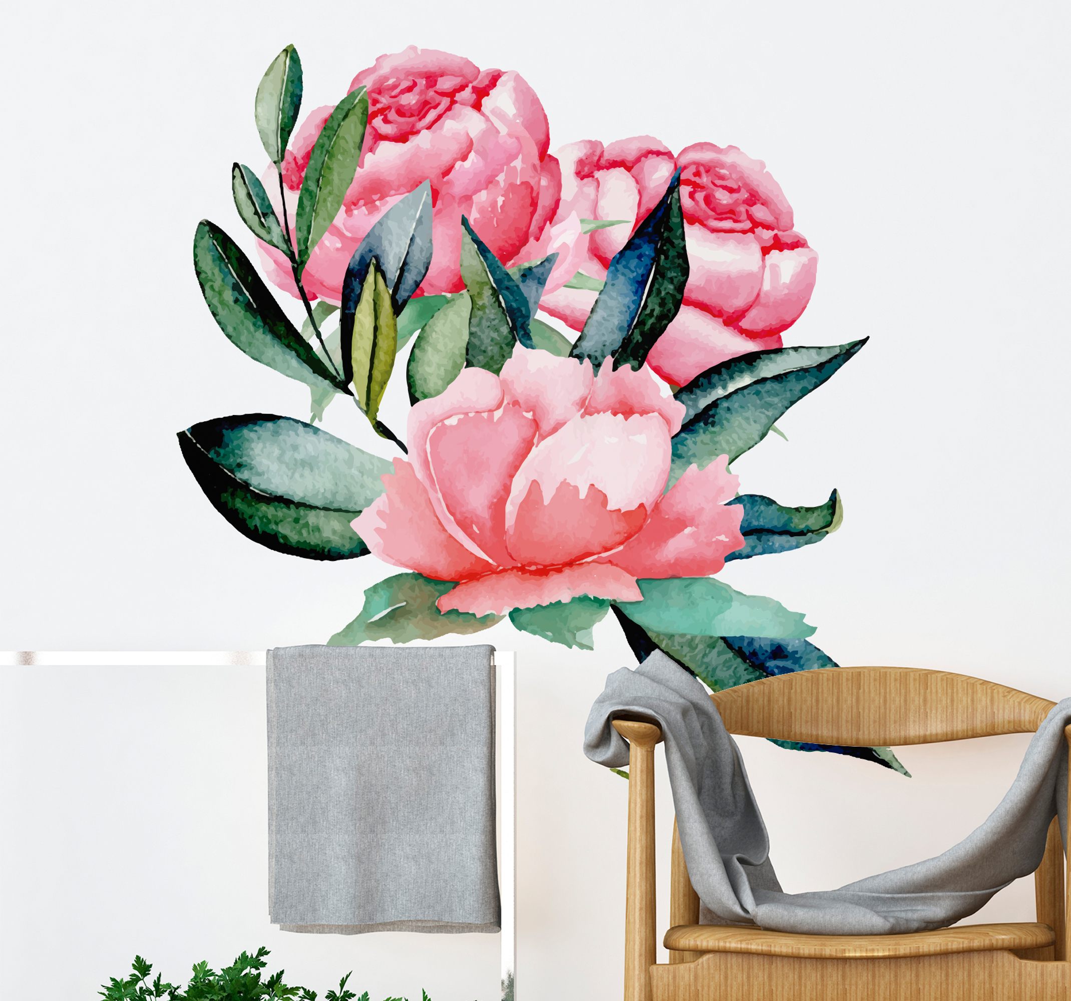 Tenstickers Bloemen muursticker met decoratieve pioenrozen