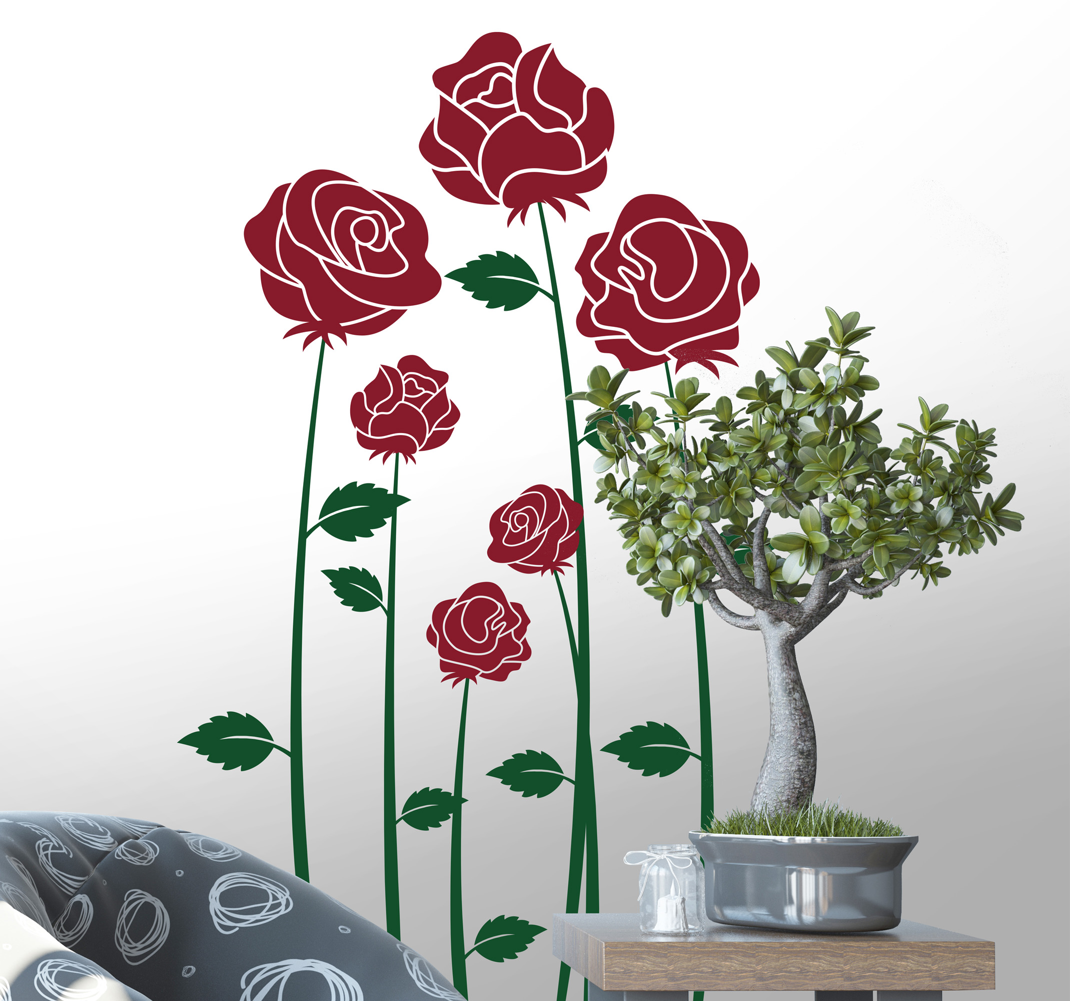 Tenstickers Bloemen muursticker rode rozen