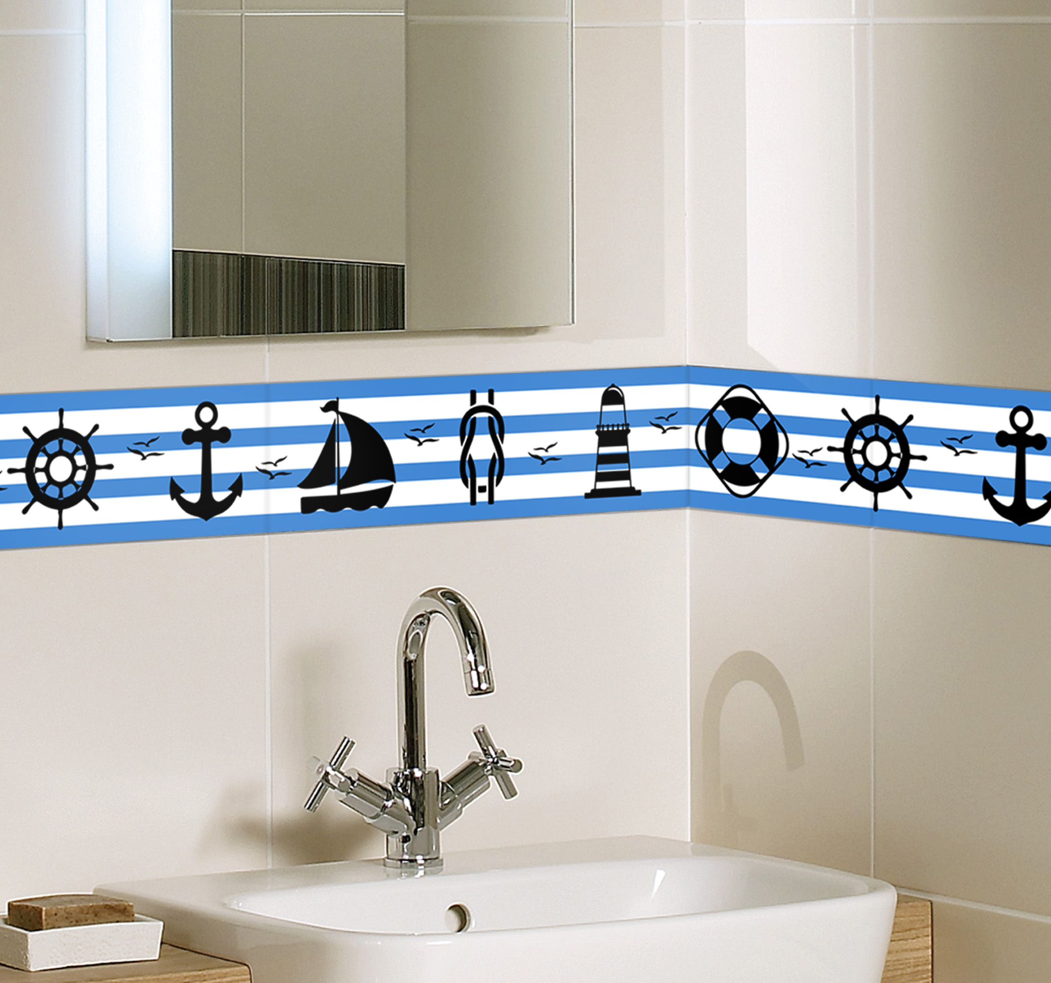 Tenstickers Badkamer sticker stickerrand zeevaart