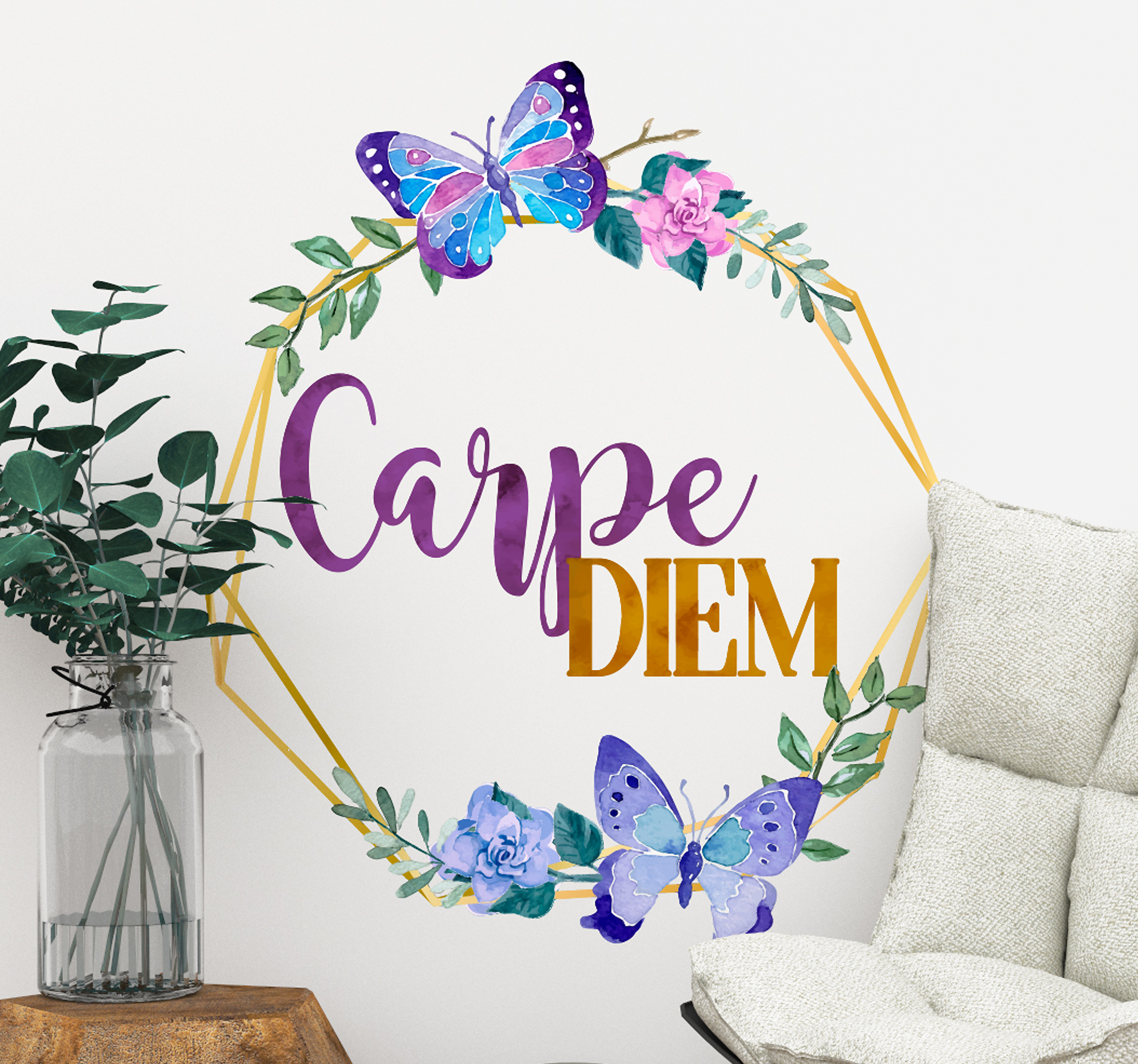 Tekst Muursticker Carpe Diem Met Bloemen