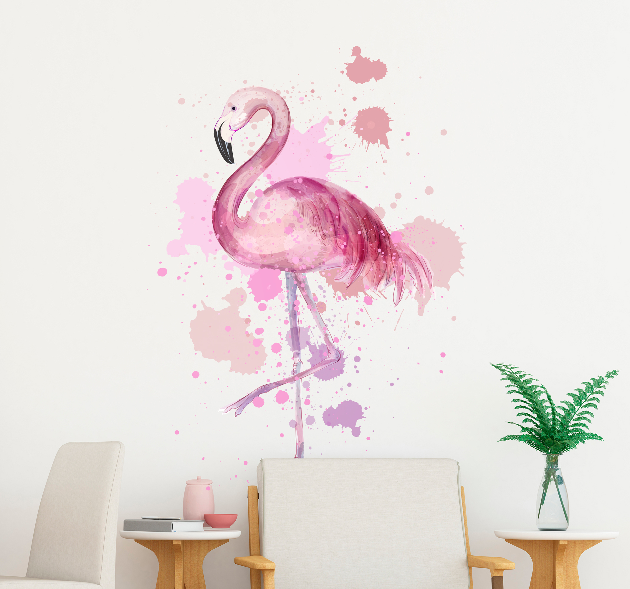 Tenstickers Muursticker woonkamer slaapkamer flamingo schildering