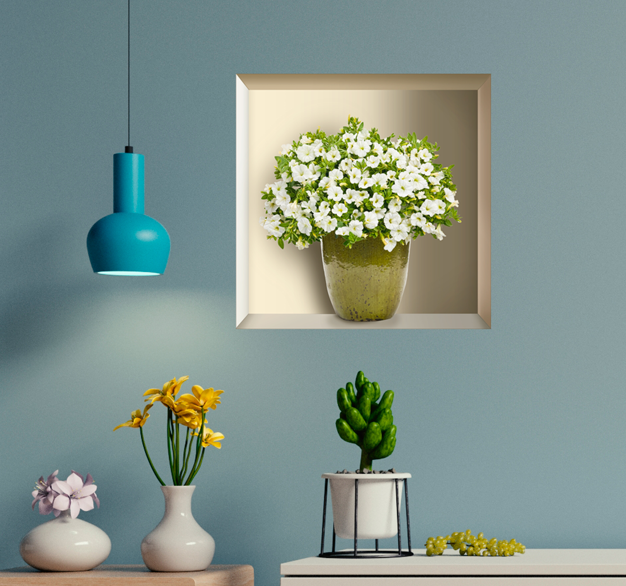 Tenstickers Bloemen muursticker woonkamer plank met plant 3D