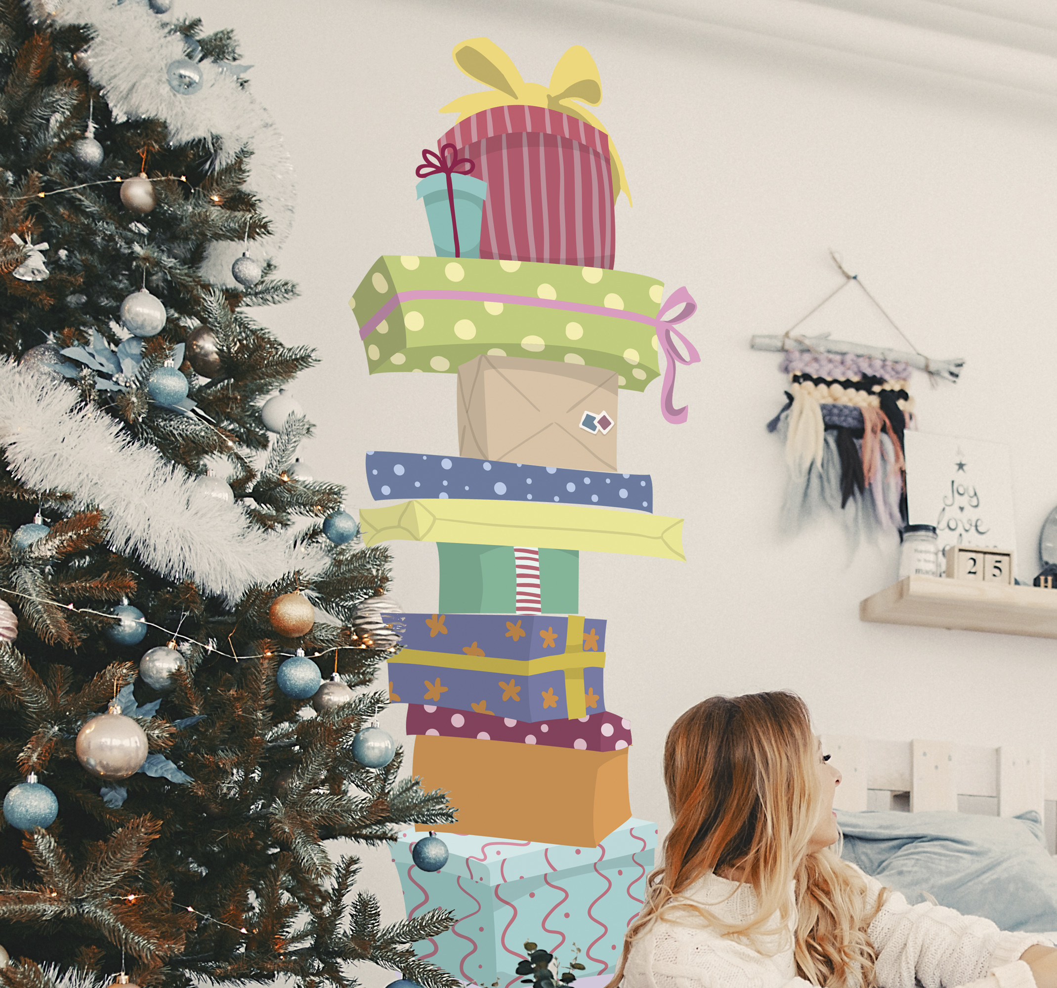 Stapel geschenken muursticker