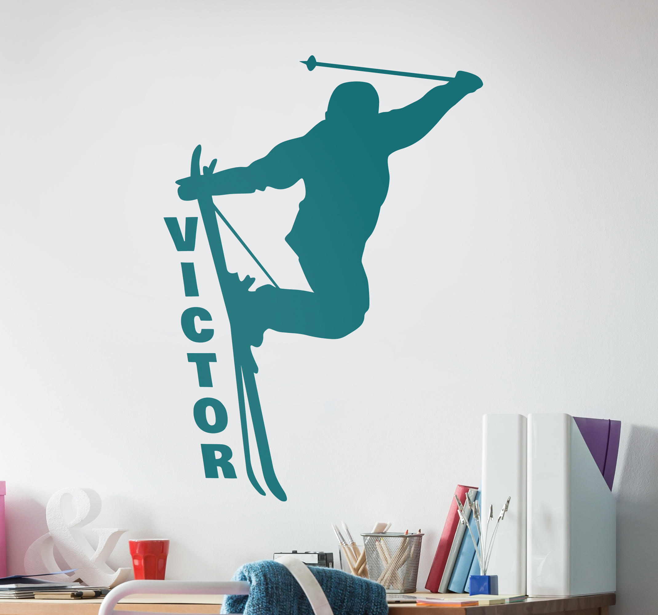 Tenstickers Muurstickers tienerkamer ski&euml;r sprong