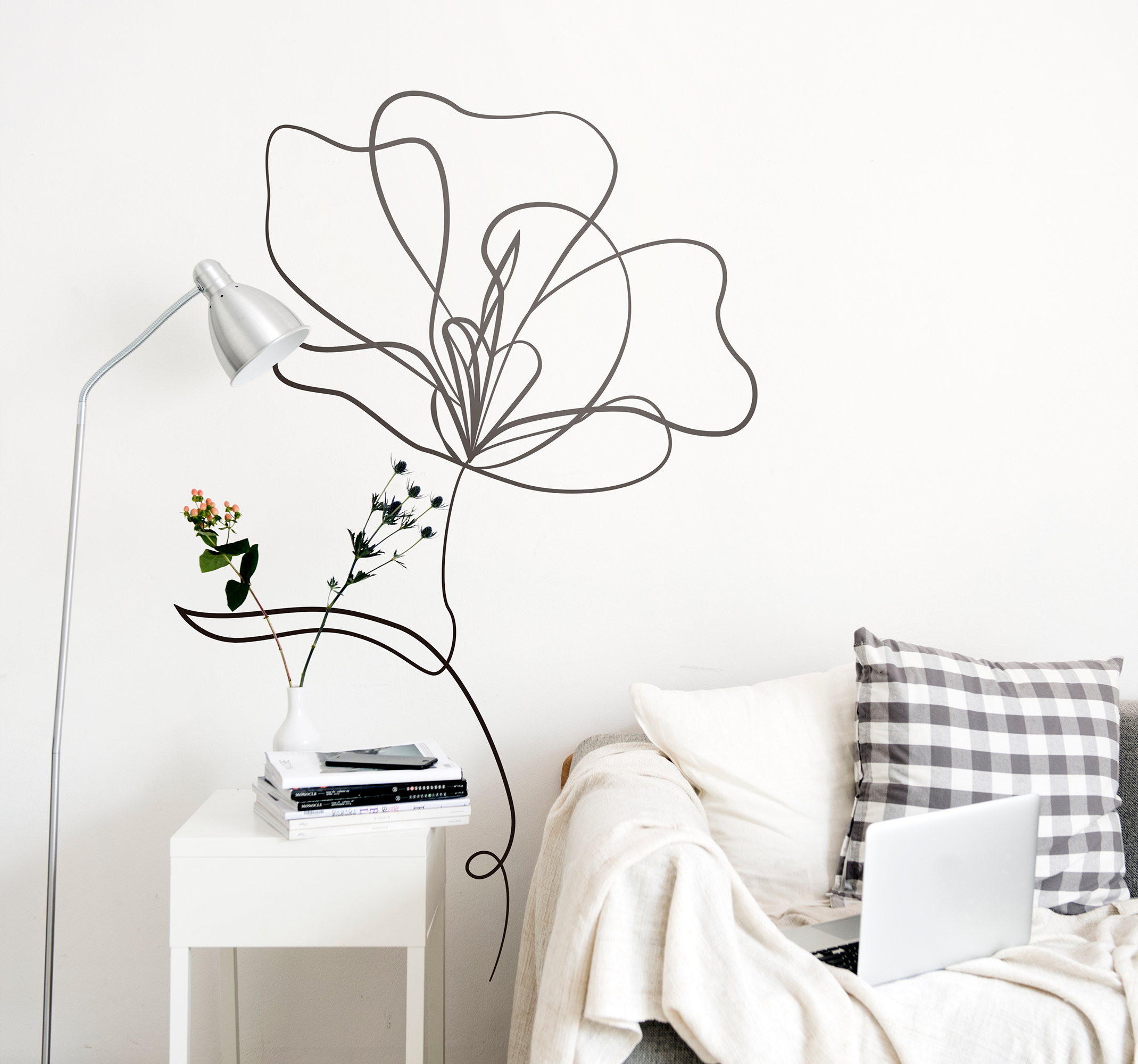Tenstickers Bloemen muursticker minimalistische tekening