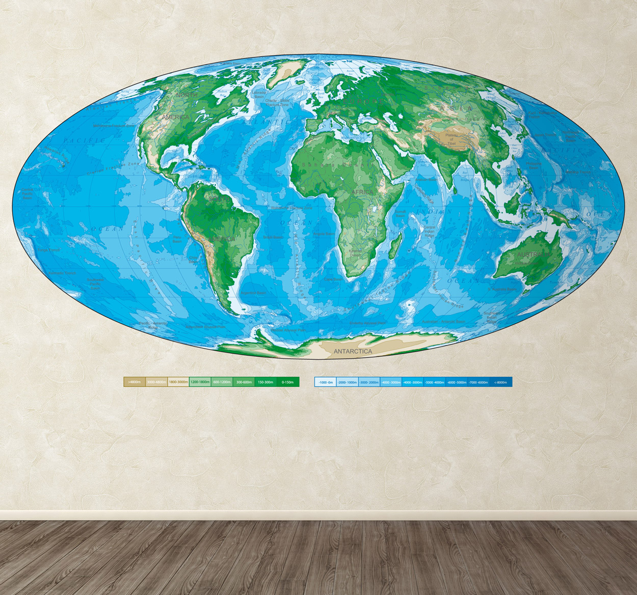 Tenstickers Muursticker wereldkaart ovaal