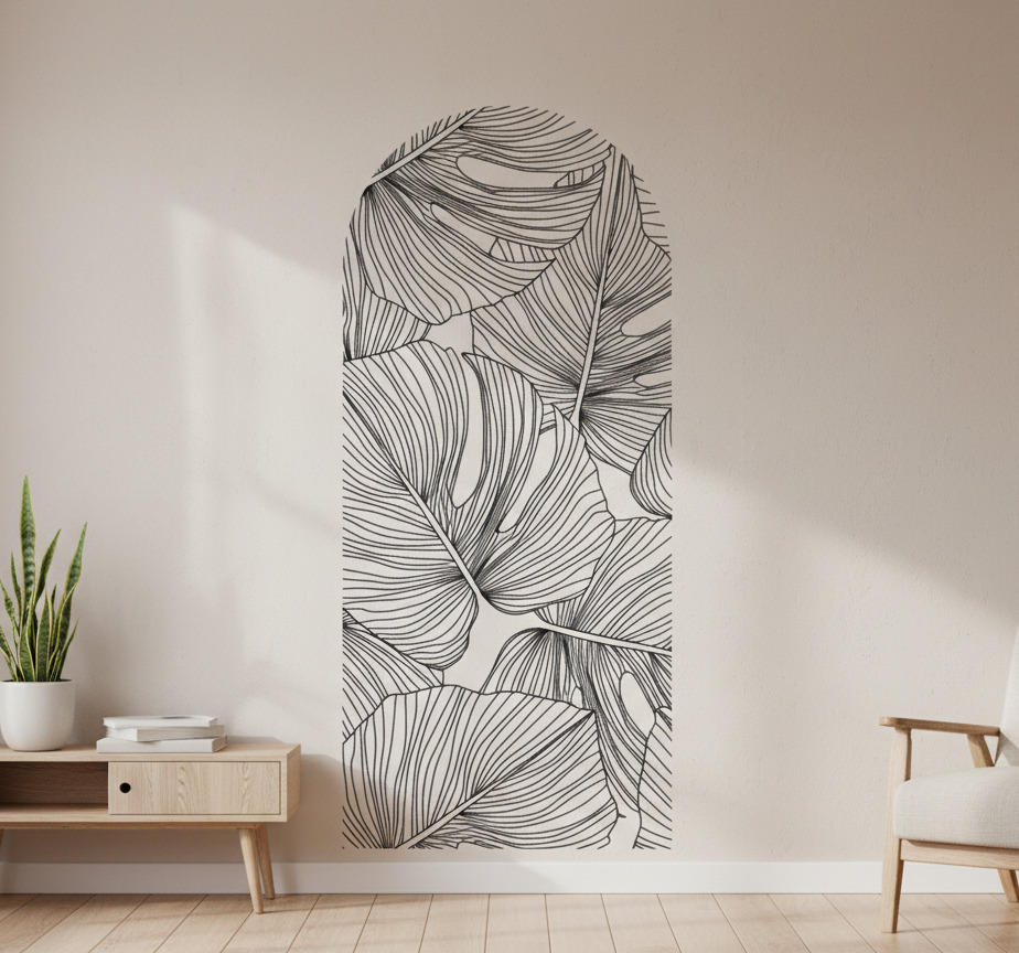 Tenstickers Muursticker abstracte boog met bladeren