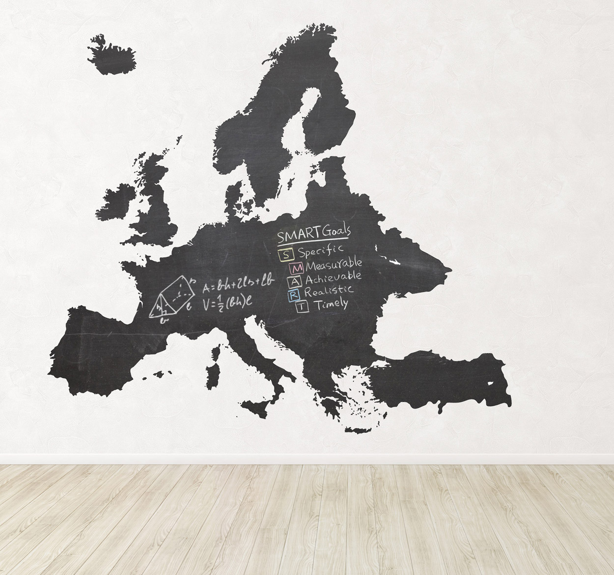 Tenstickers Krijtbord muursticker wereldkaart Europa