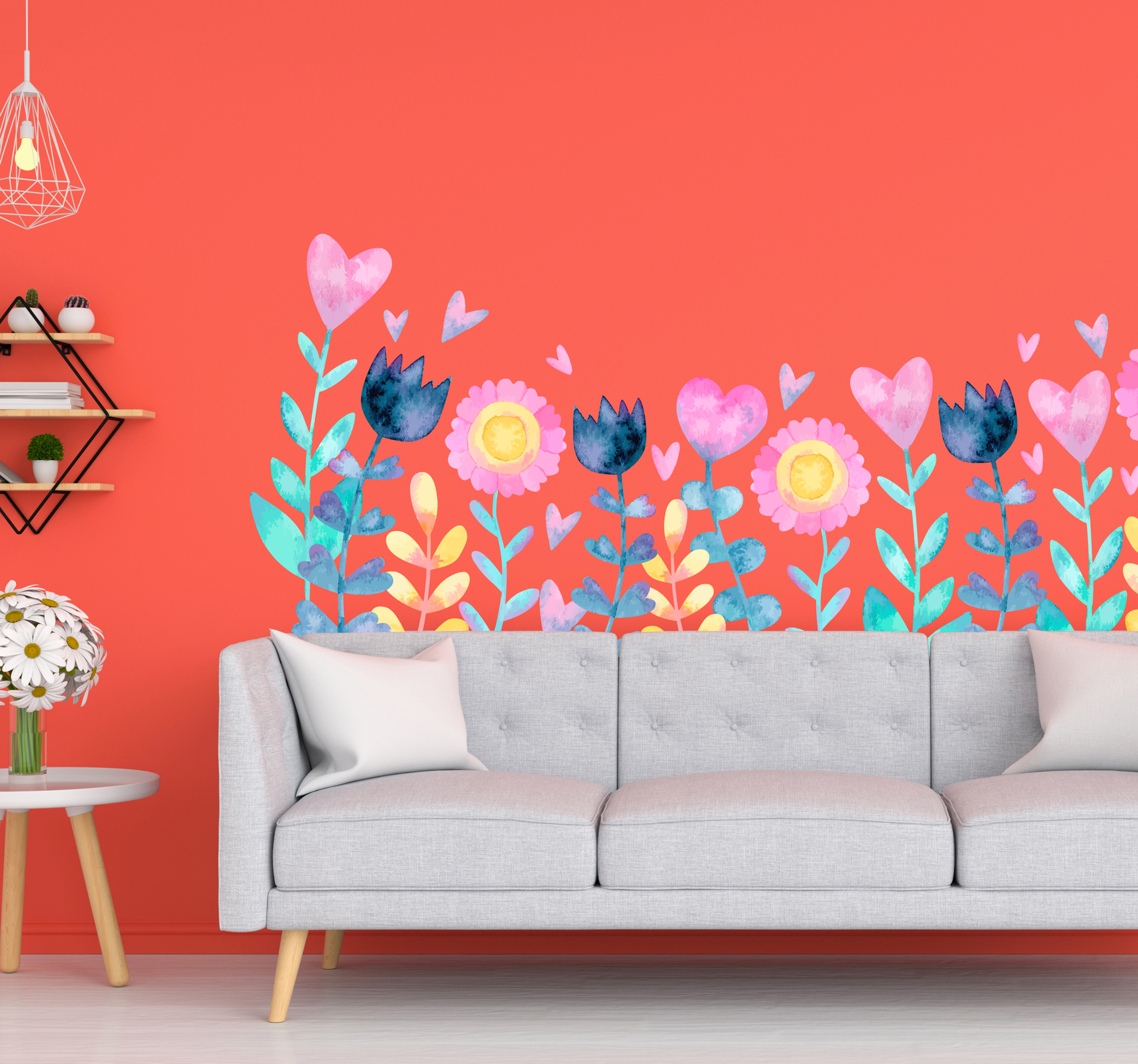Tenstickers Muurstickers bloemen tulpen en zonnebloemen