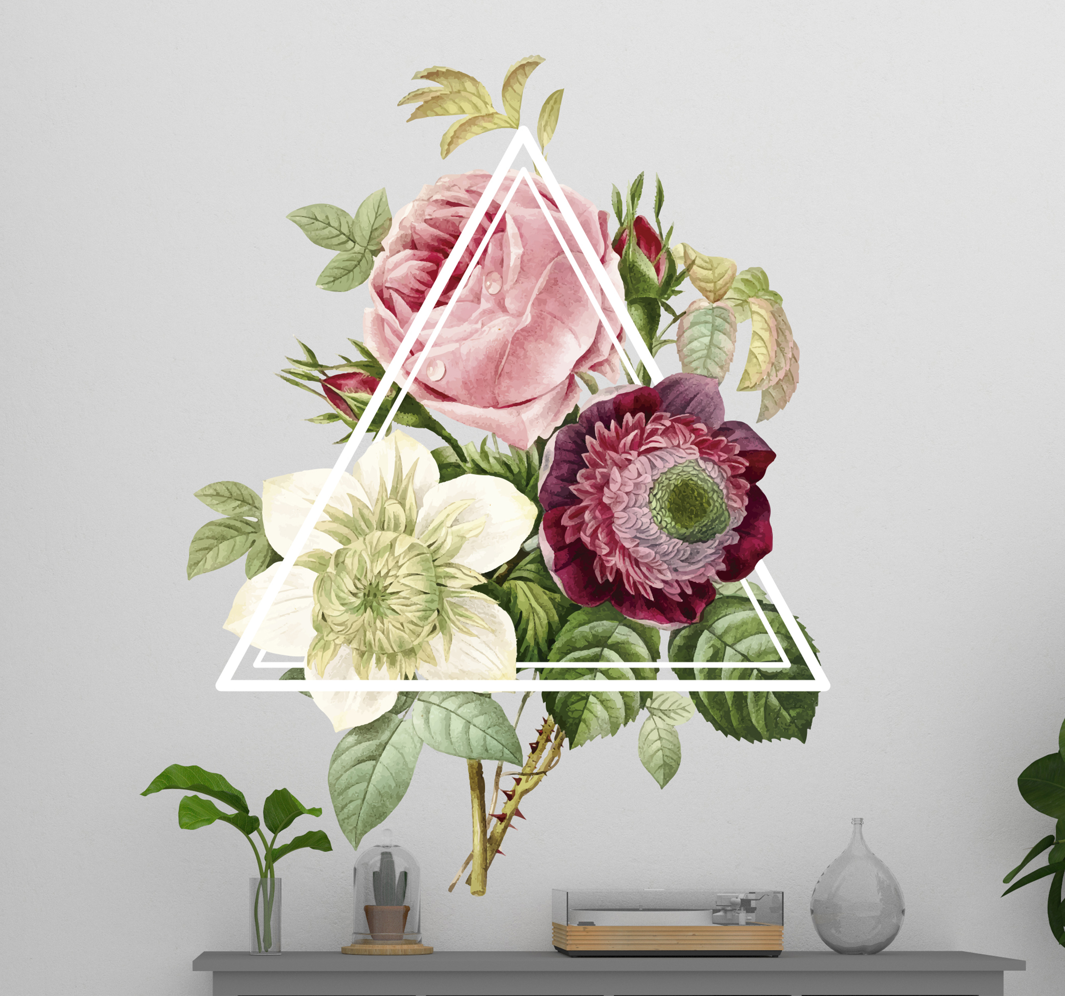 Tenstickers Muurstickers bloemen Bloemen driehoek