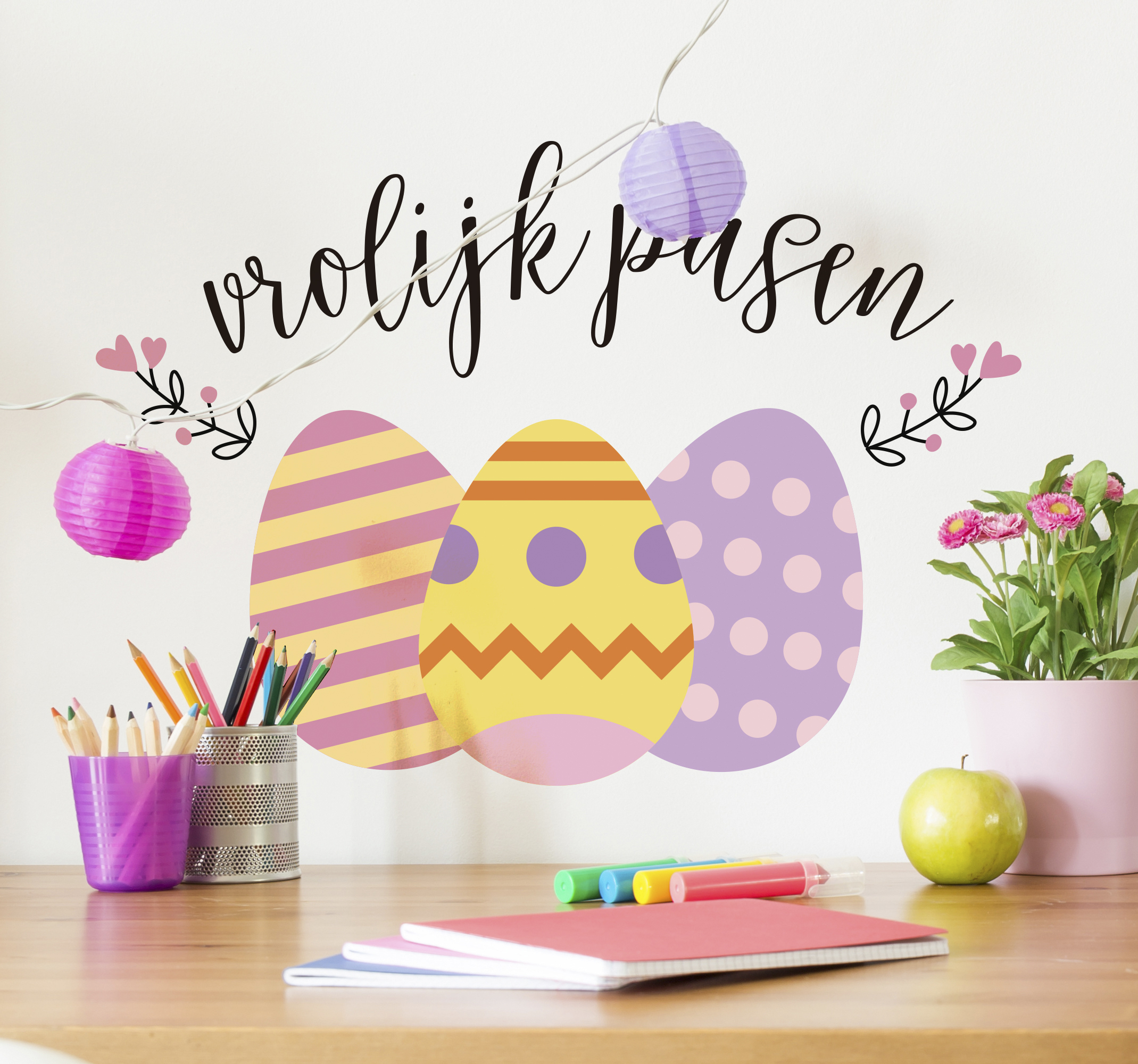Tenstickers Stickers raam vrolijk pasen paaseitjes