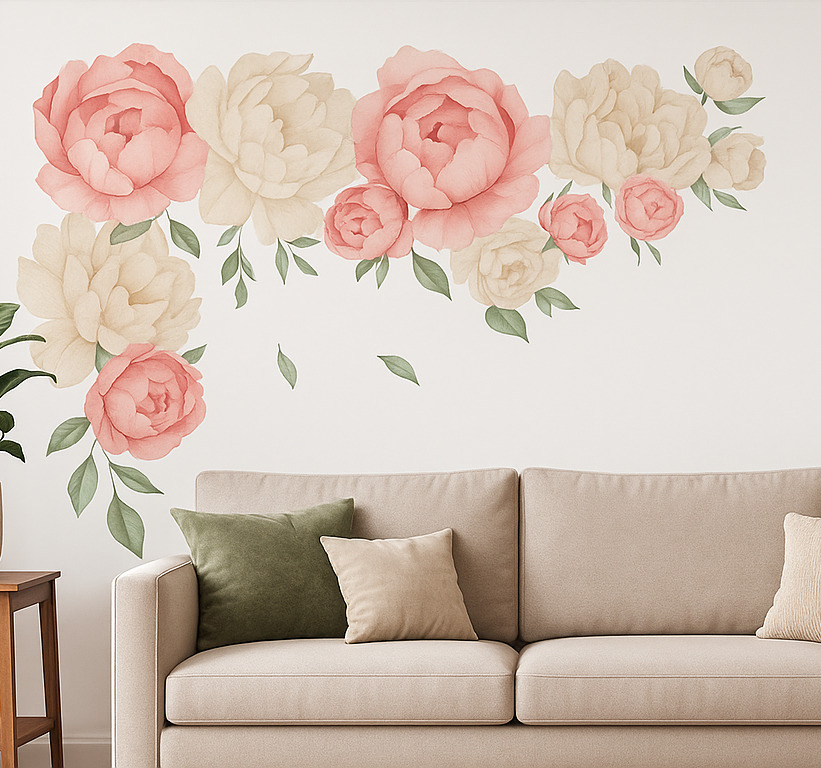 Tenstickers Muursticker witte en roze rozenlijst