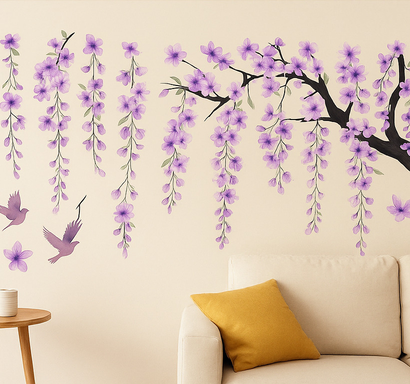 Tenstickers Muursticker lila hangende boom