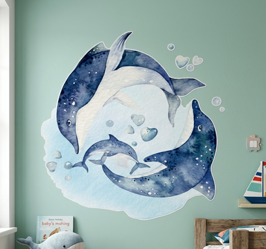 Tenstickers Muursticker aquarel dolfijn muurschildering