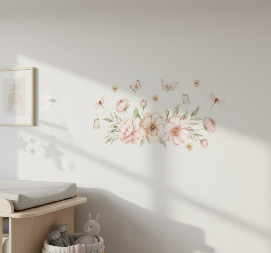 Tenstickers Muursticker zachte roze bloemen