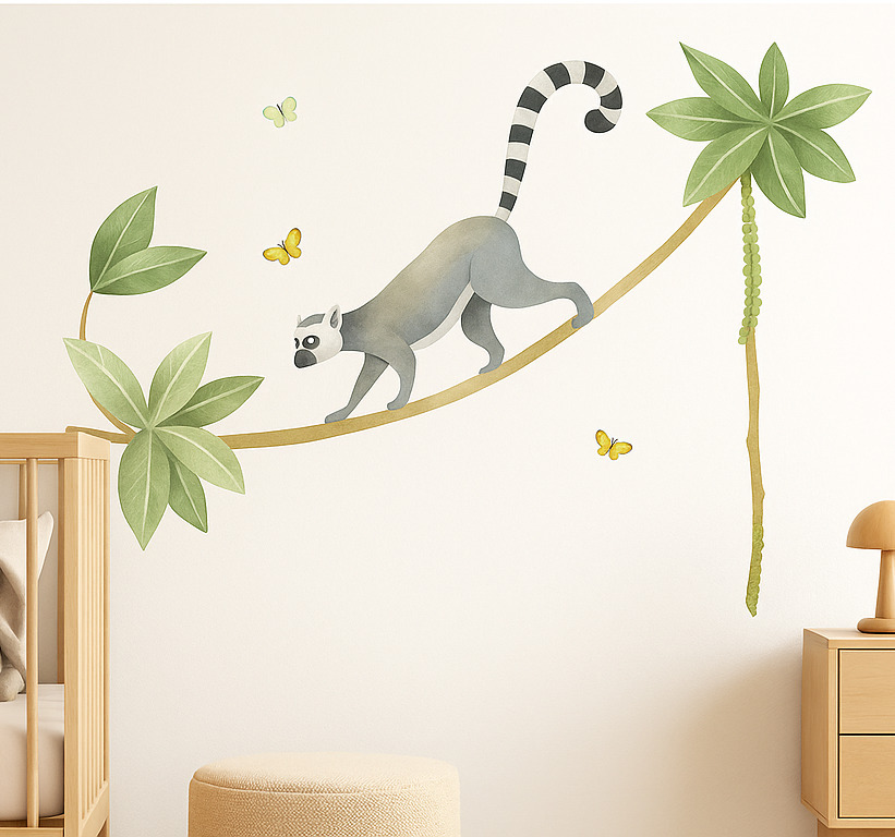 Tenstickers Muursticker speelse jungle lemur