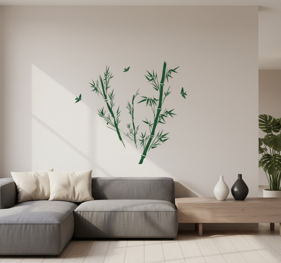 Tenstickers Muursticker swish stijl bamboe vogels