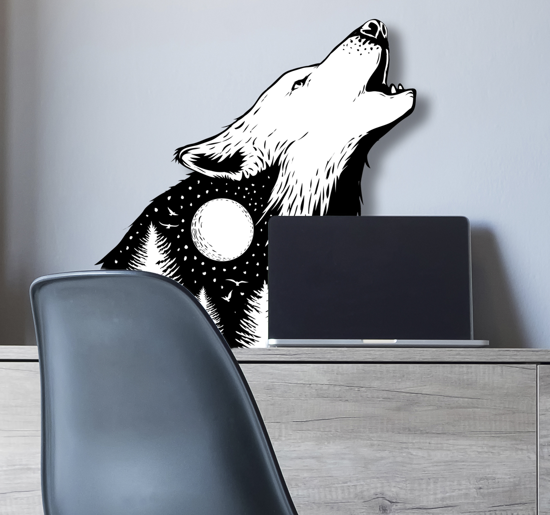 Tenstickers Muurstickers tienerkamer Crying wolf