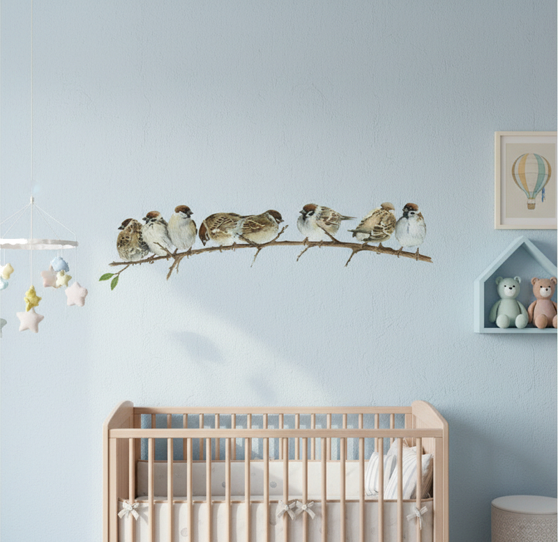 Tenstickers Muursticker kinderkamer vogels op tak
