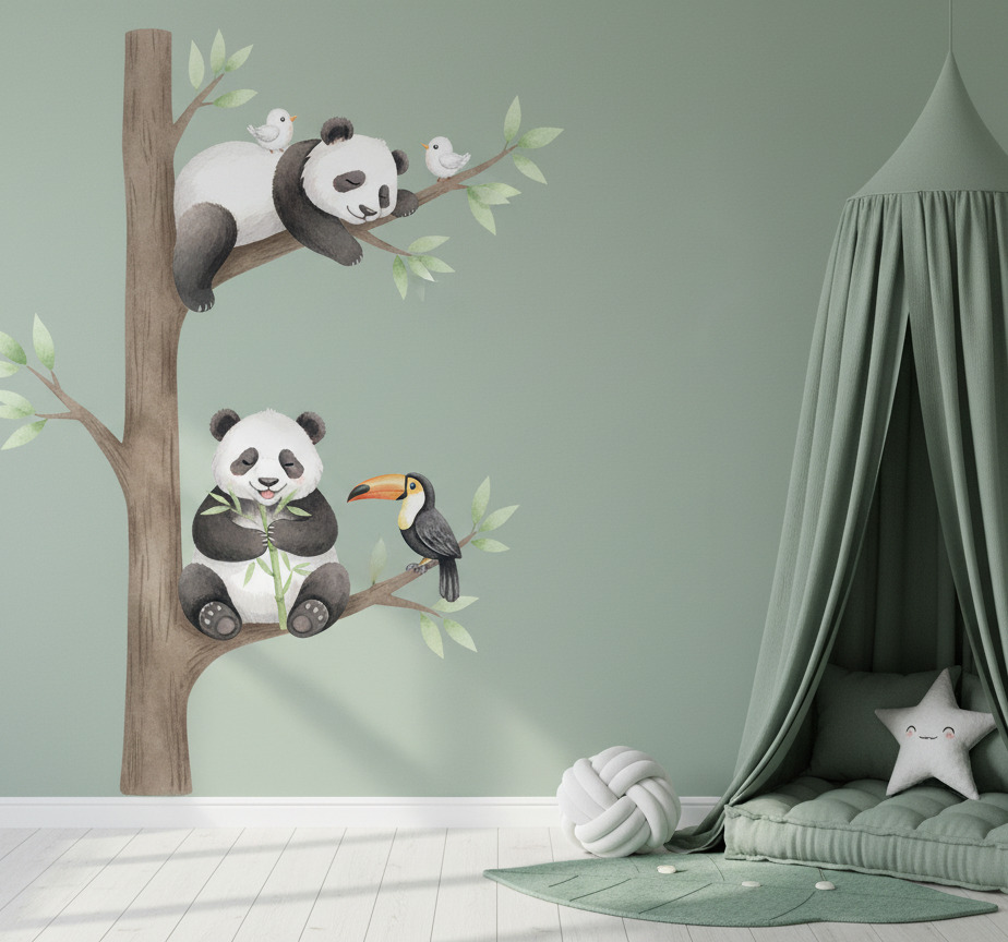 Tenstickers Muursticker kinderkamer zachte panda illustratie