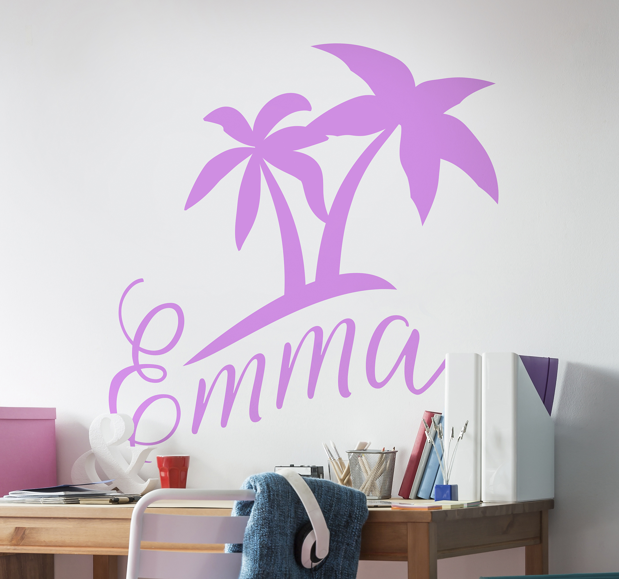Tenstickers Muursticker kinderkamer boom palmboom naamsticker