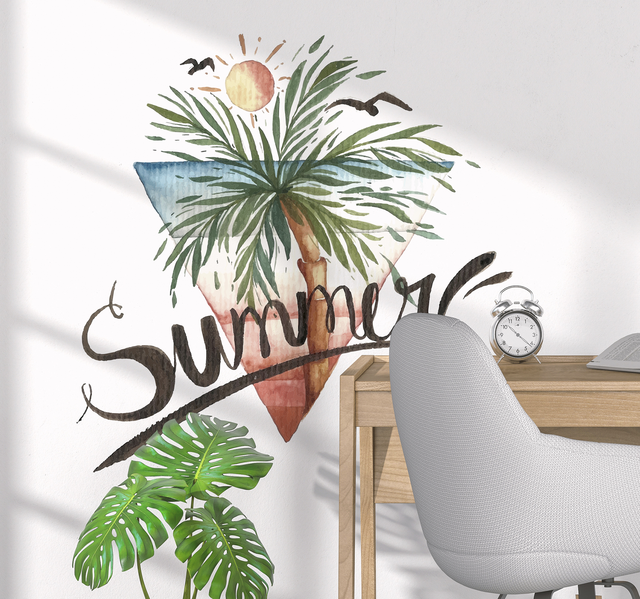 Tenstickers Muurstickers bloemen zomer palmboom