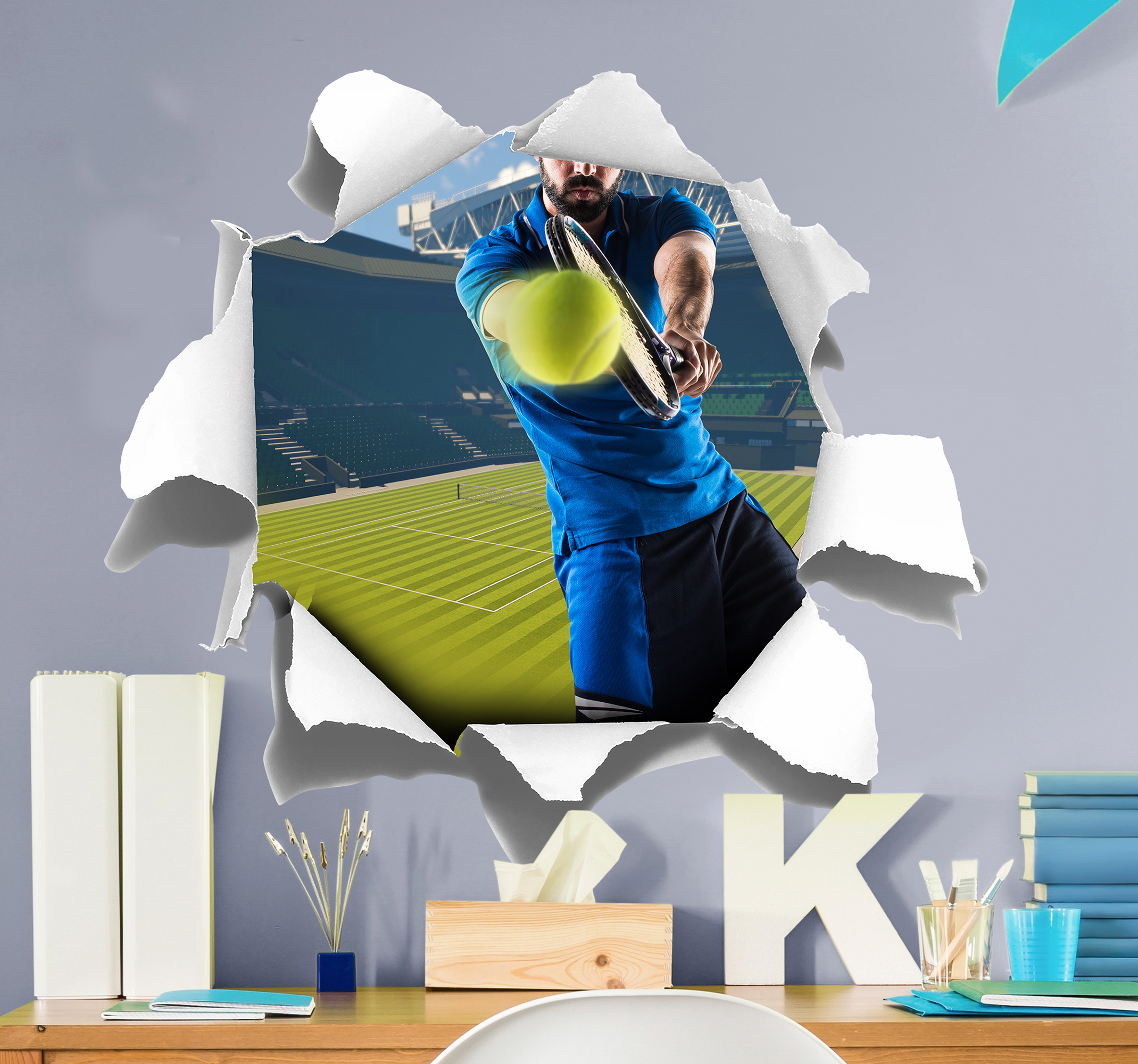 Tenstickers Muurstickers sport 3d tennisbaan