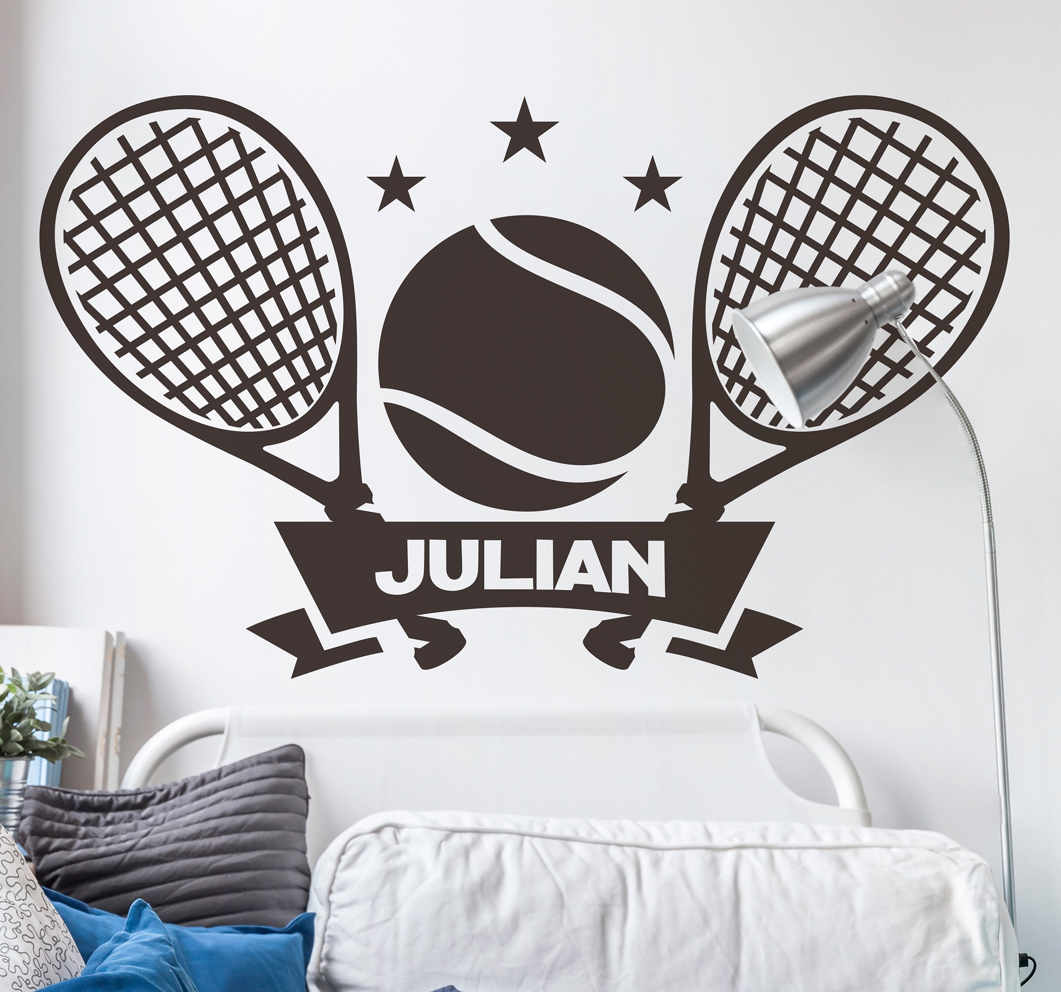 Wandtattoo Jugendzimmer anpassbarer Tennis Schläger und Ball