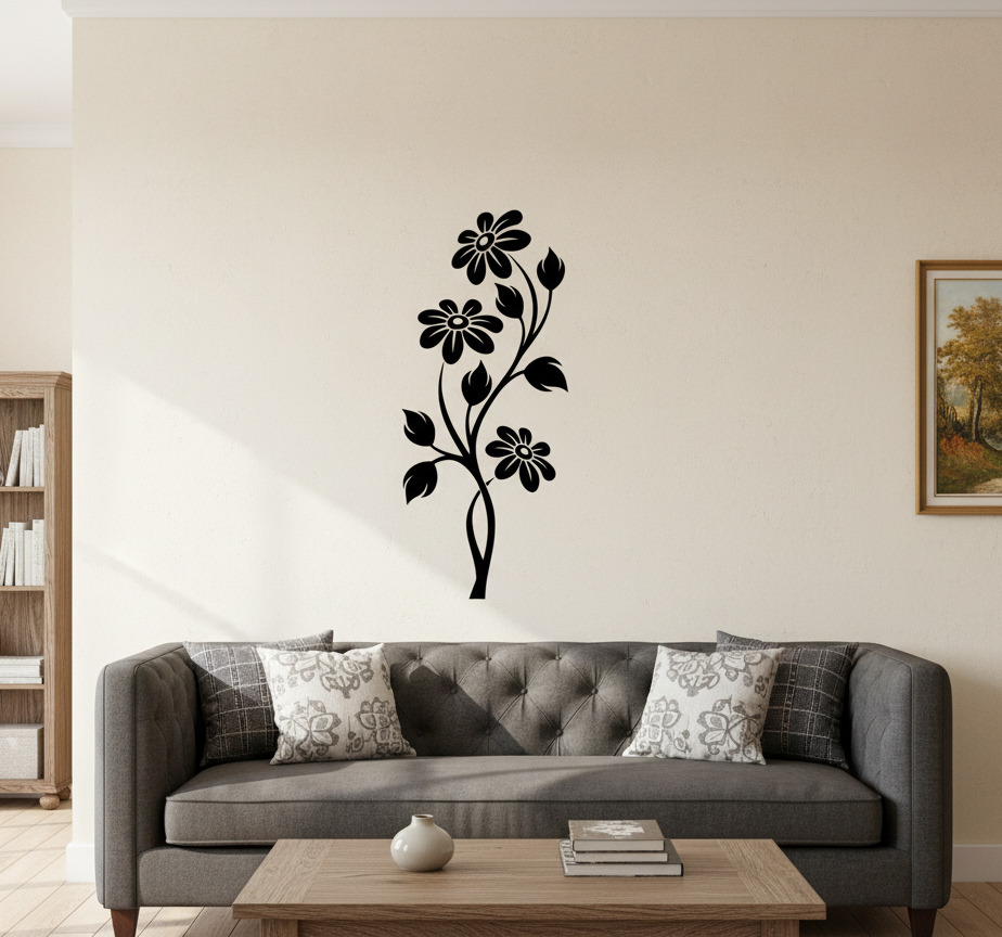 Tenstickers Muursticker zwarte elegante bloem