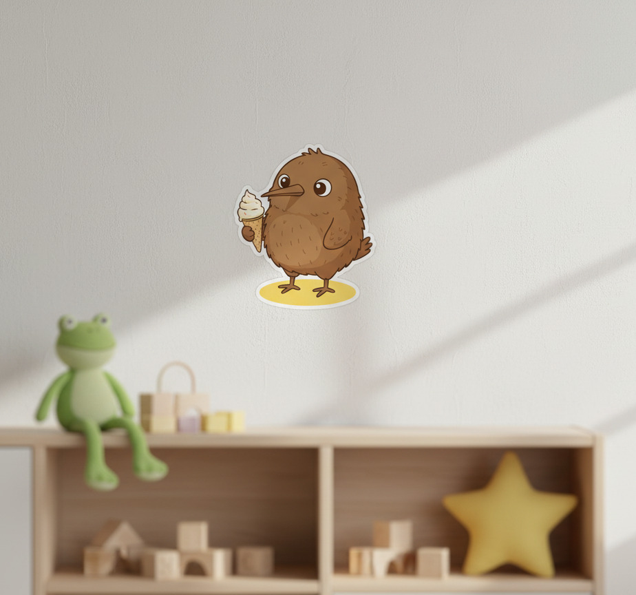 Tenstickers Muursticker schattige kiwi met ijsje