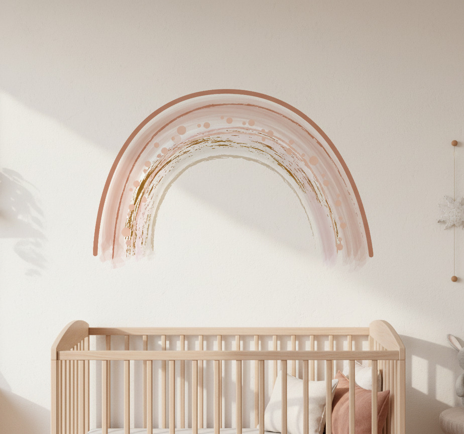 Tenstickers Muursticker kinderkamer neutrale roze penseelstreek