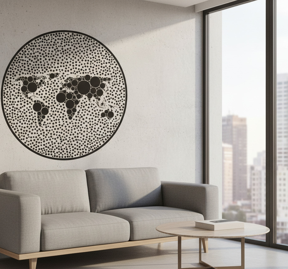 Tenstickers Muursticker wereldkaart circulair globaal ontwerp