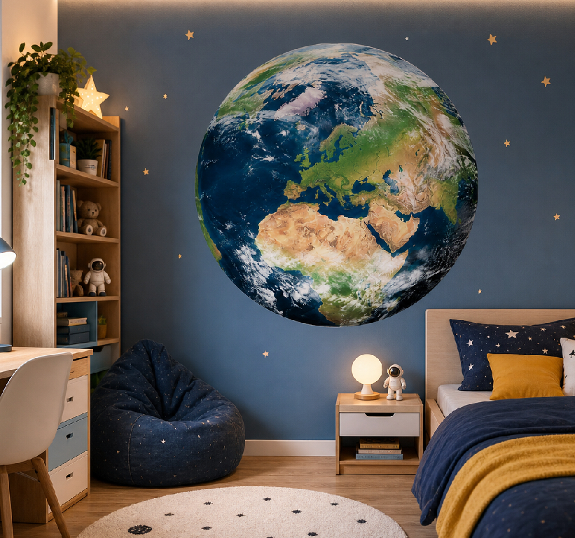 Tenstickers Muursticker wereldkaart satellietcontinentenweergave