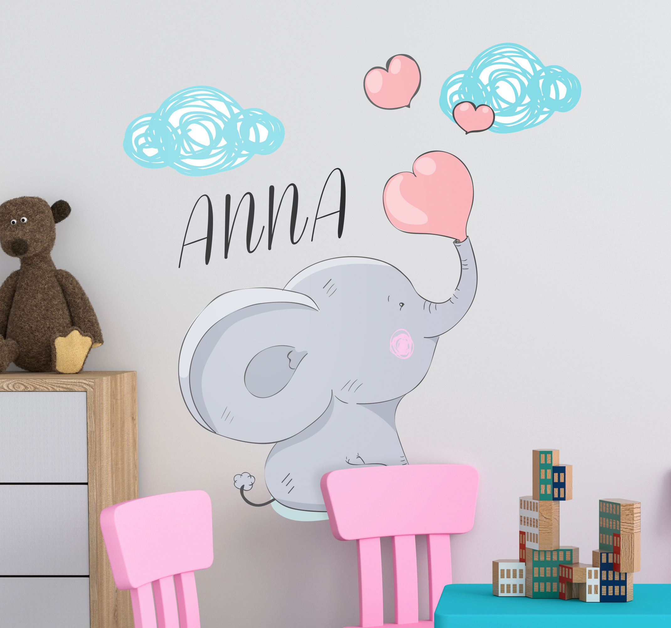 Tenstickers Olifant met naamvertalingen illustratie zelfklevende sticker