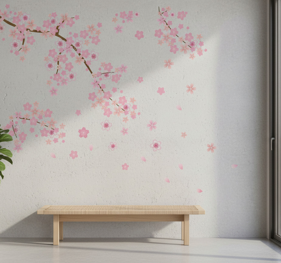 Tenstickers Muursticker vallende sakura bloemen ontwerp