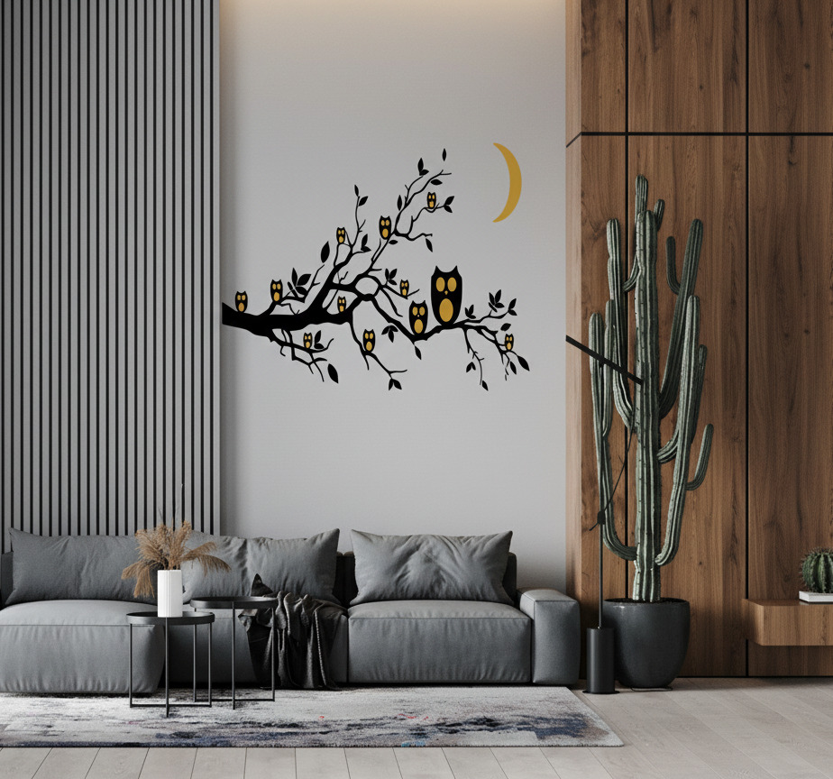 Tenstickers Muursticker knusse uil op boom