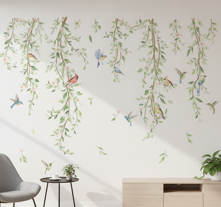 Tenstickers Muursticker hangende wijnstok bloemendecoratie
