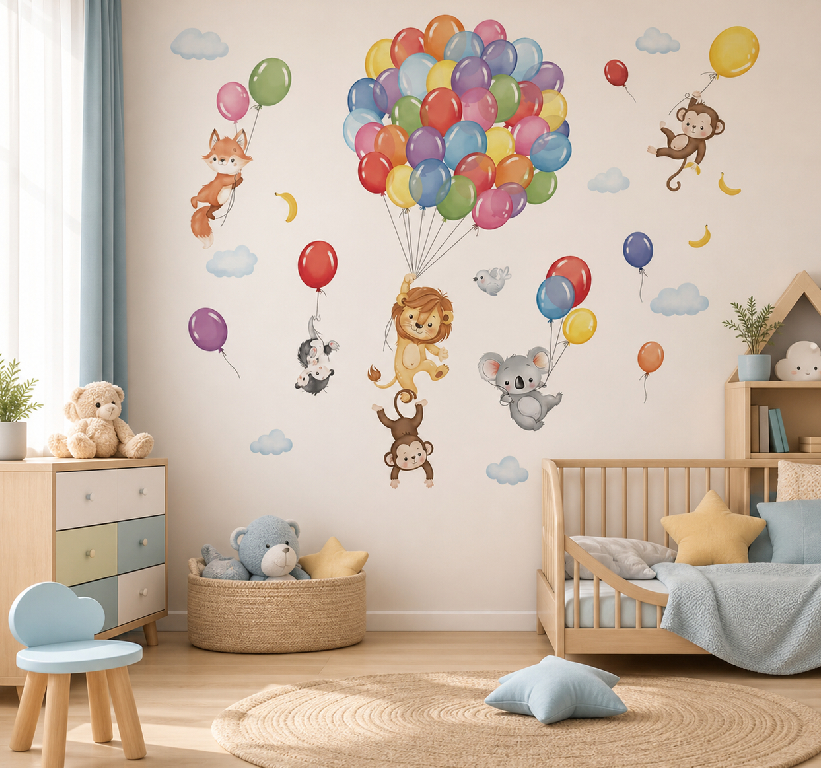 Tenstickers Muursticker kleurrijke jungle dieren speelkamer decoratie