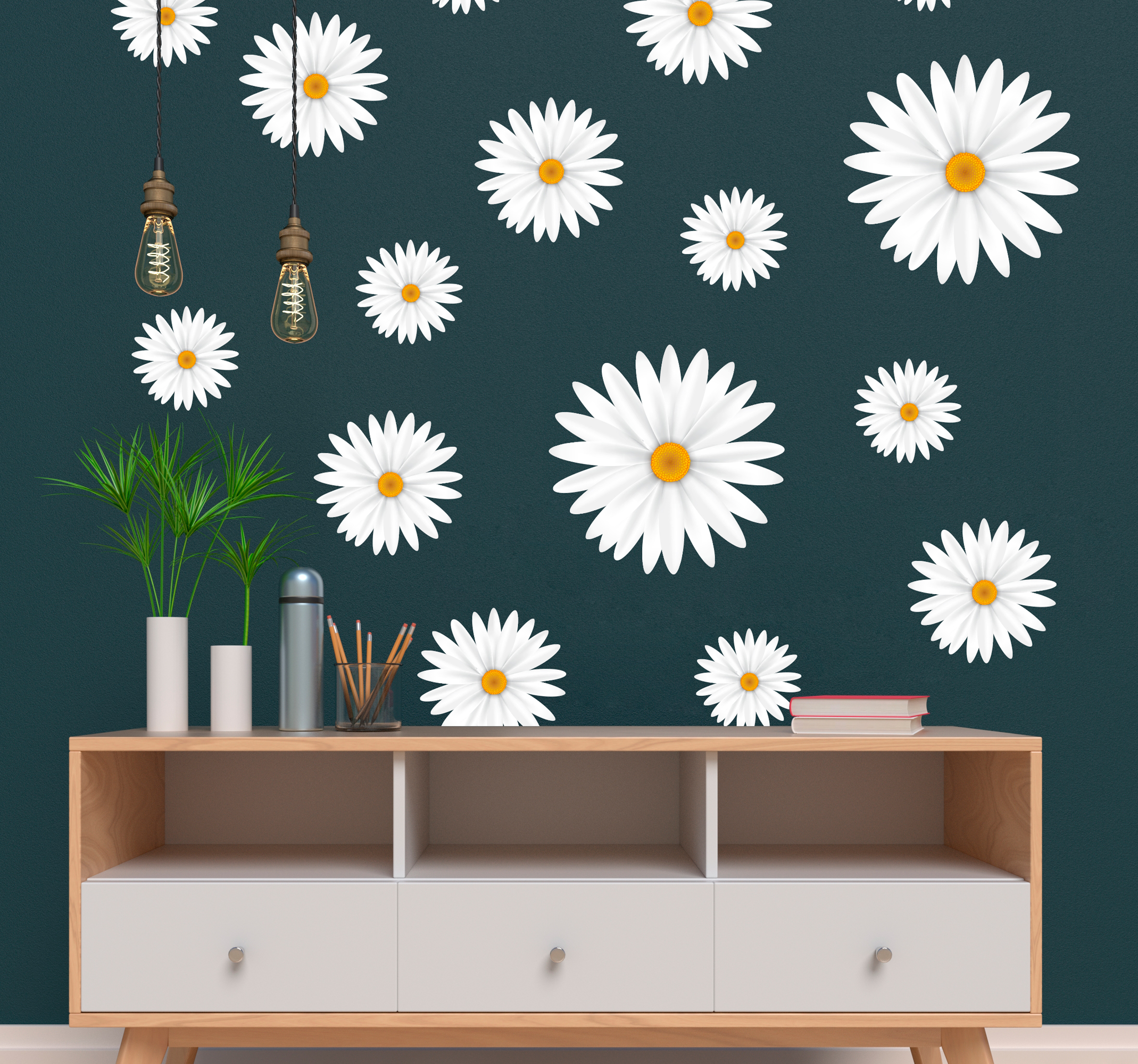 Tenstickers Muursticker woonkamer met bloemen