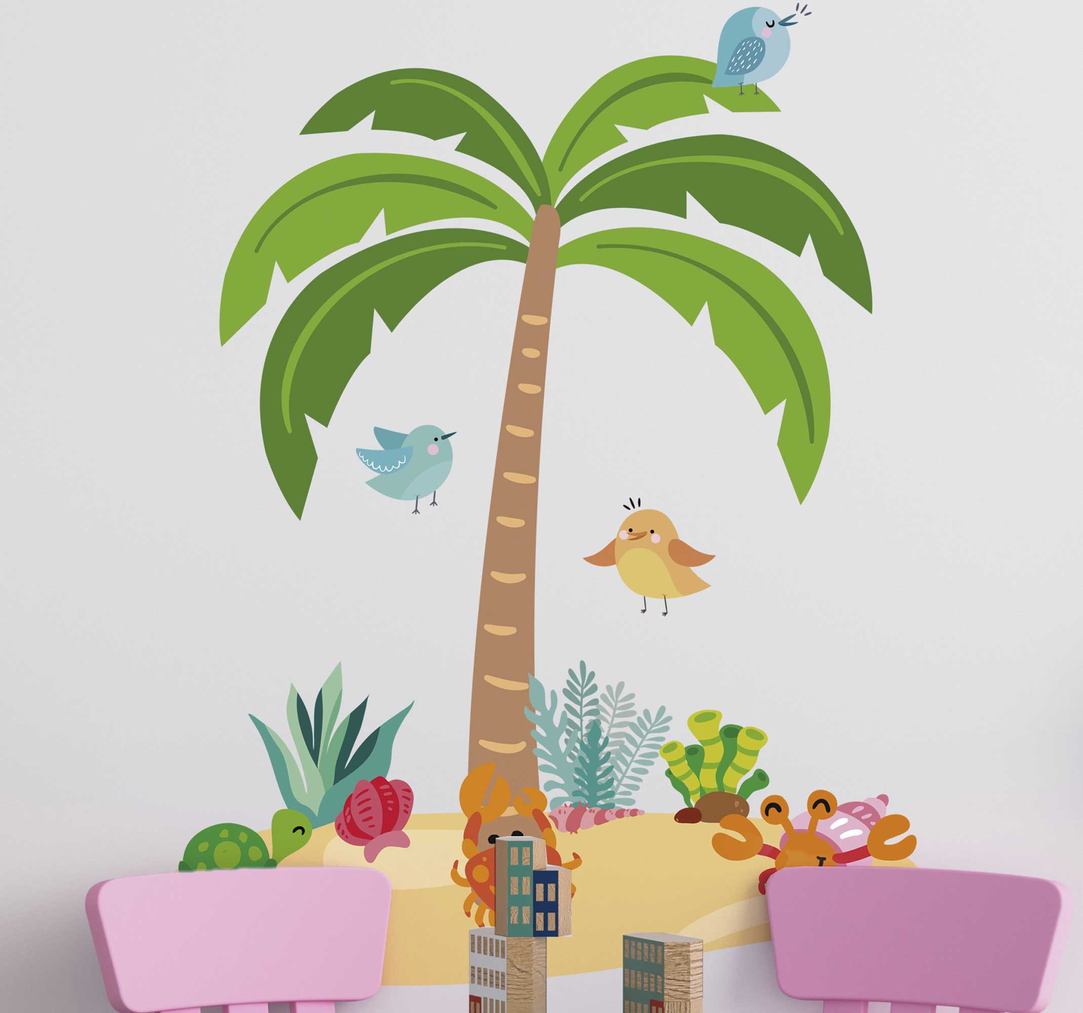 Tenstickers Muurstickers kinderkamer palm tree and marine animals