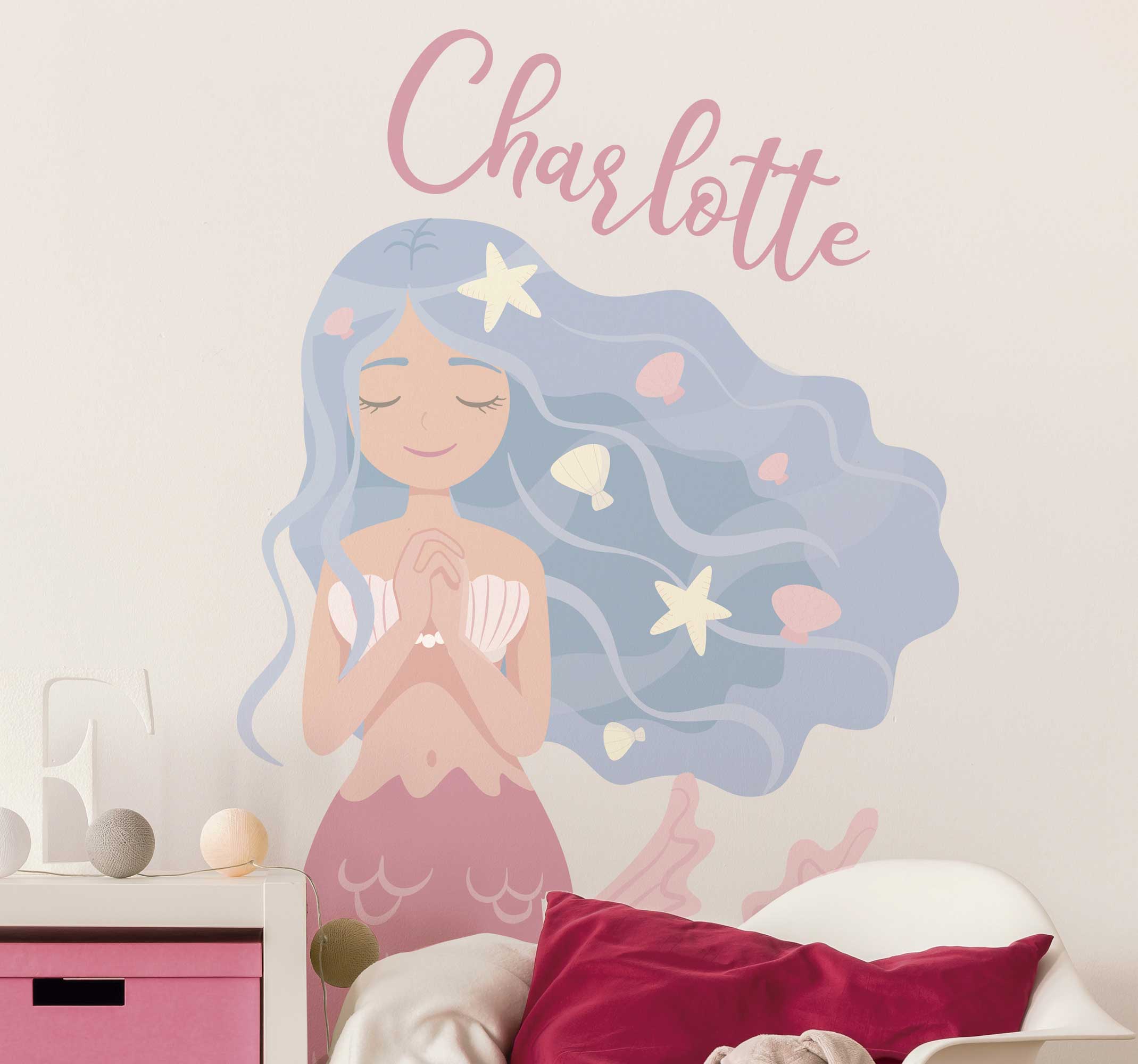 Tenstickers Naamsticker muur kinderkamer zeemeermin