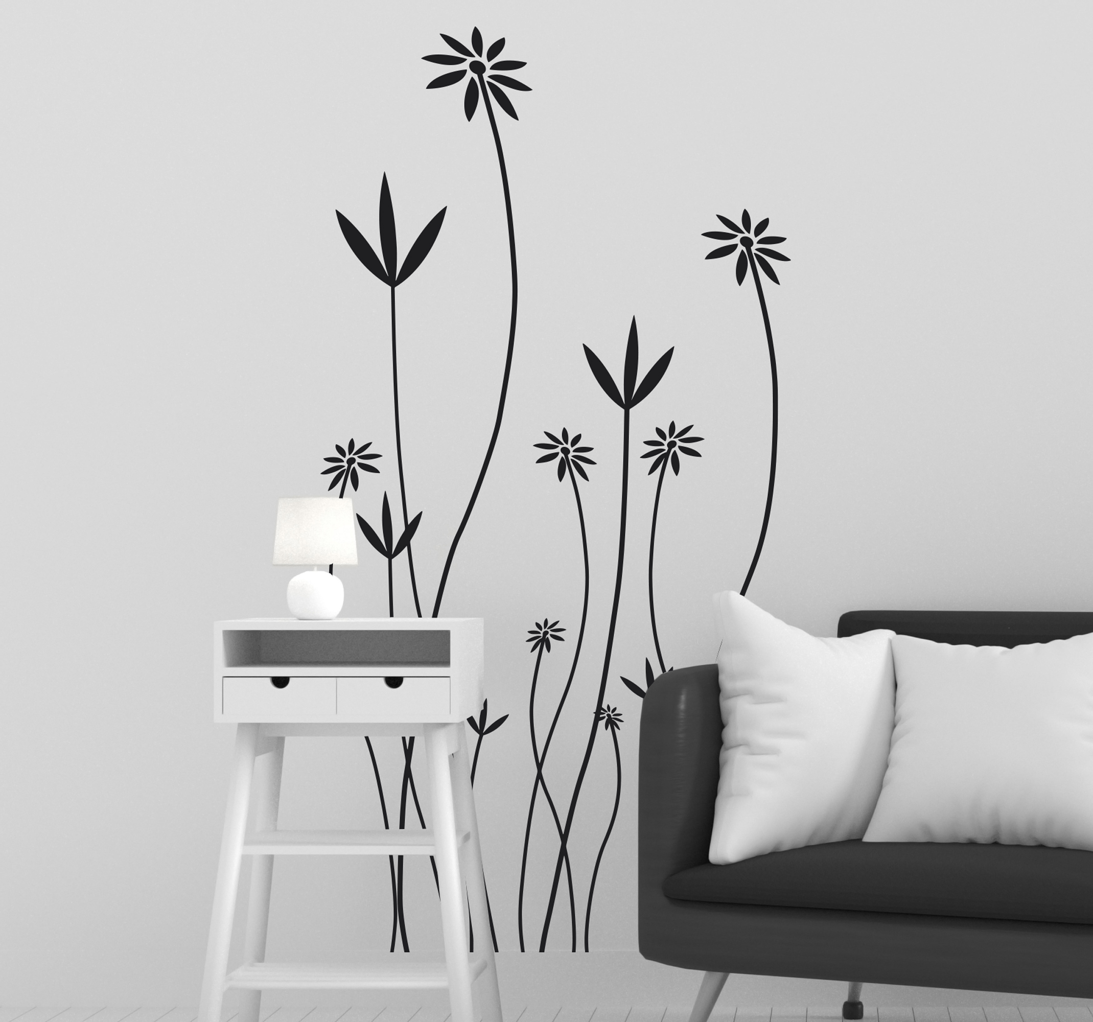 Tenstickers Muursticker woonkamer met bloemen planten