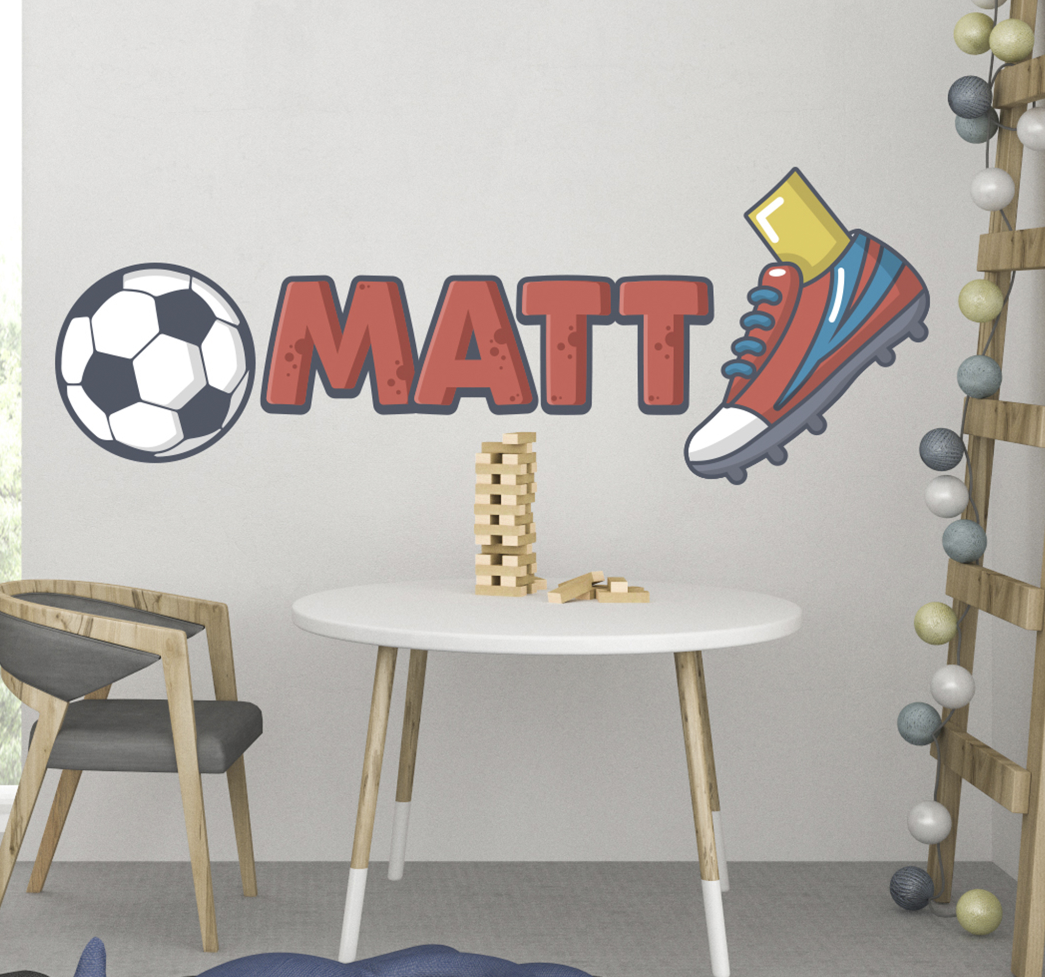 Personalisierter Ball und Fußballschuh Wandtattoo Fußball