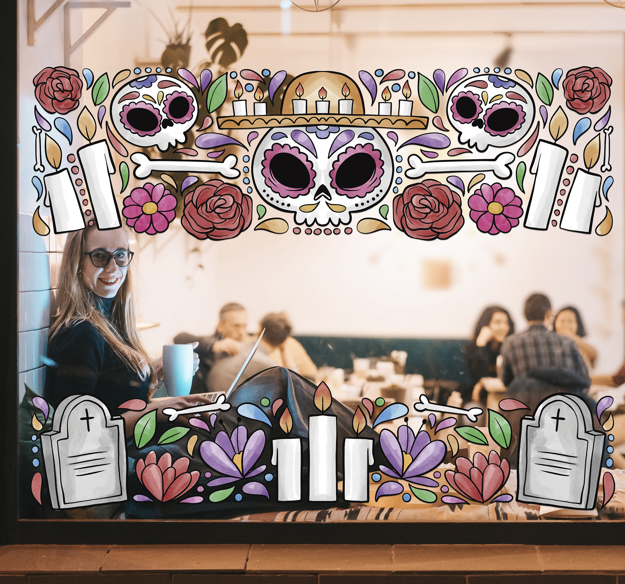Adesivo per vetri stile dìa muertos